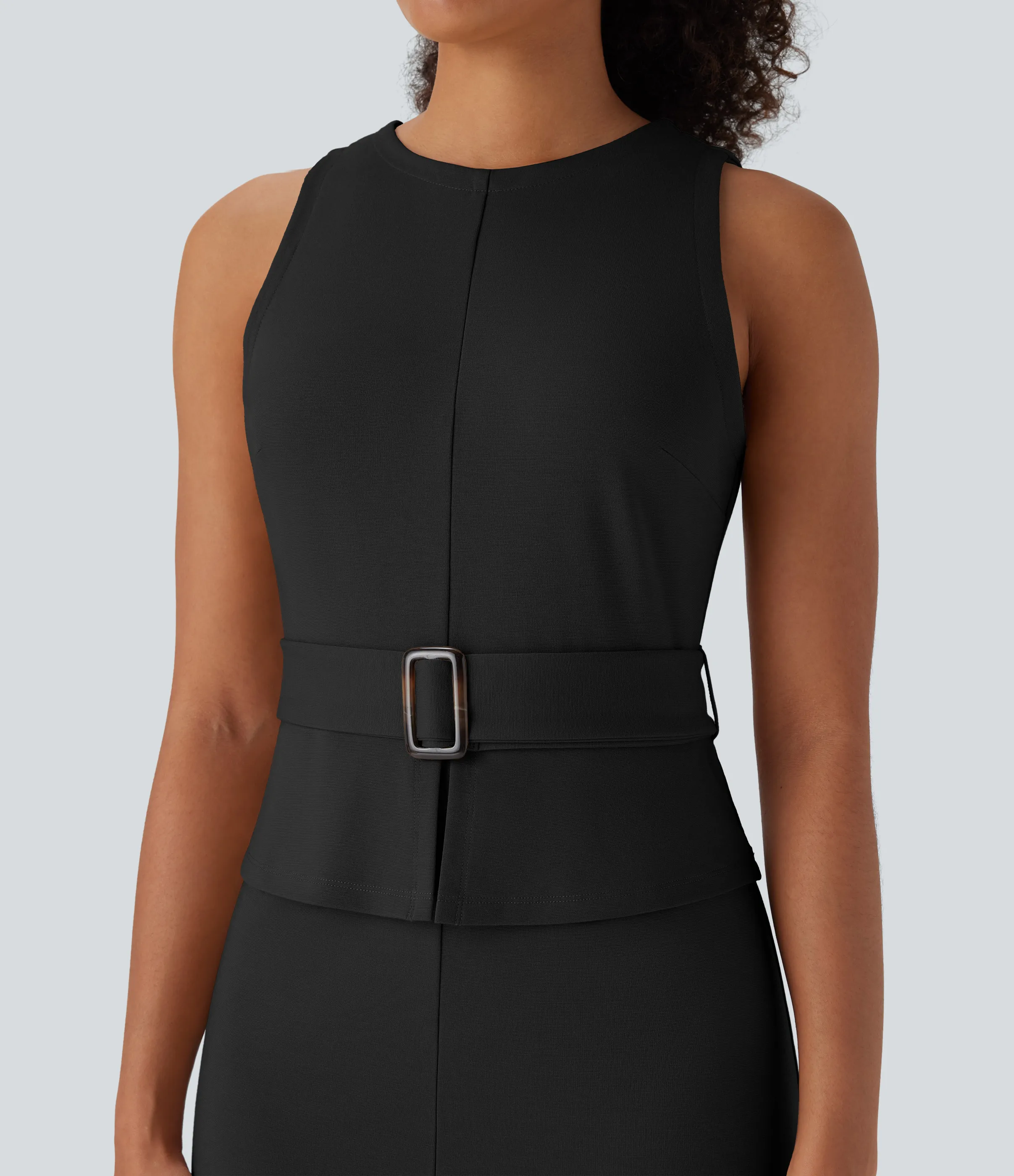 Halara Vestido de oficina midi sin mangas con abertura en la espalda y cinturón - Black - L sold by Halara product image thumbnail 5