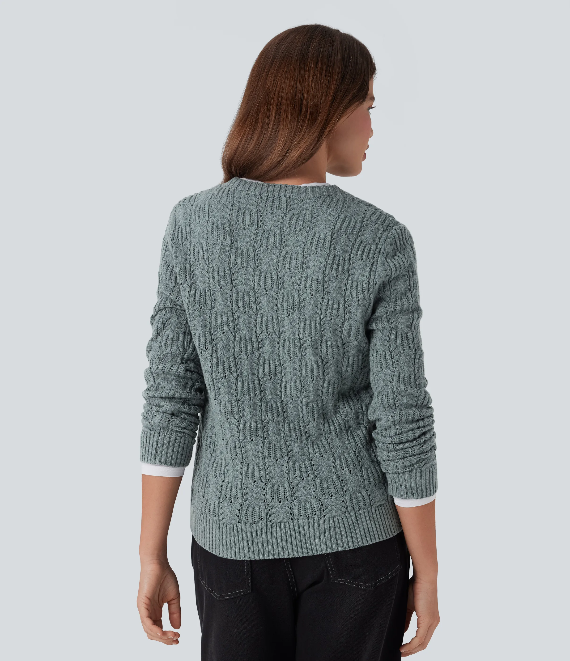 Halara Suéter casual de manga larga y cuello redondo - Silver Blue - M sold by Halara product image thumbnail 3