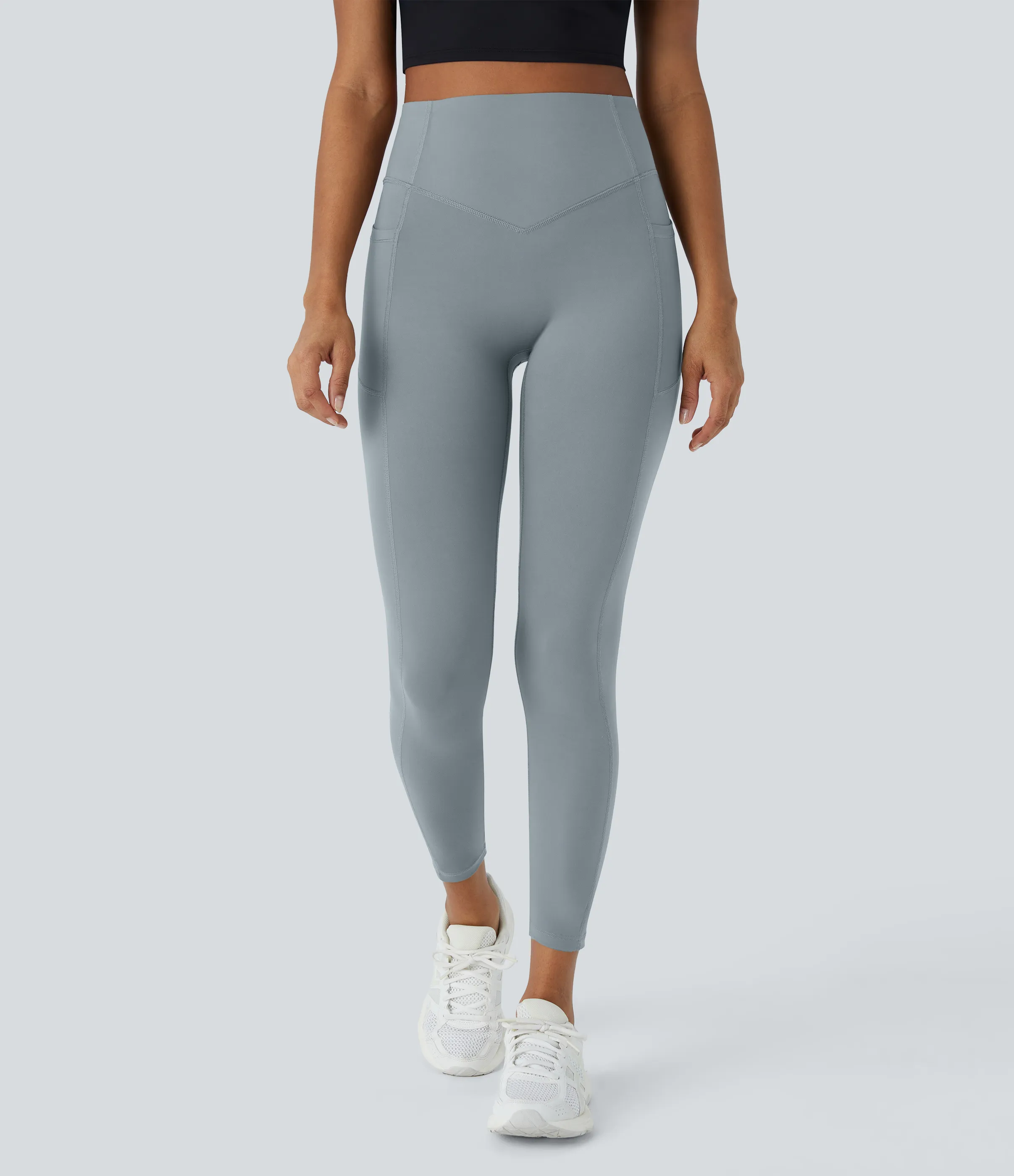 Halara Leggings SoCinched UltraSculpt entrenamiento moldeador bolsillo lateral control abdomen tiro alto - Blue Flower Gray - L(7/8) sold by Halara product image thumbnail 3
