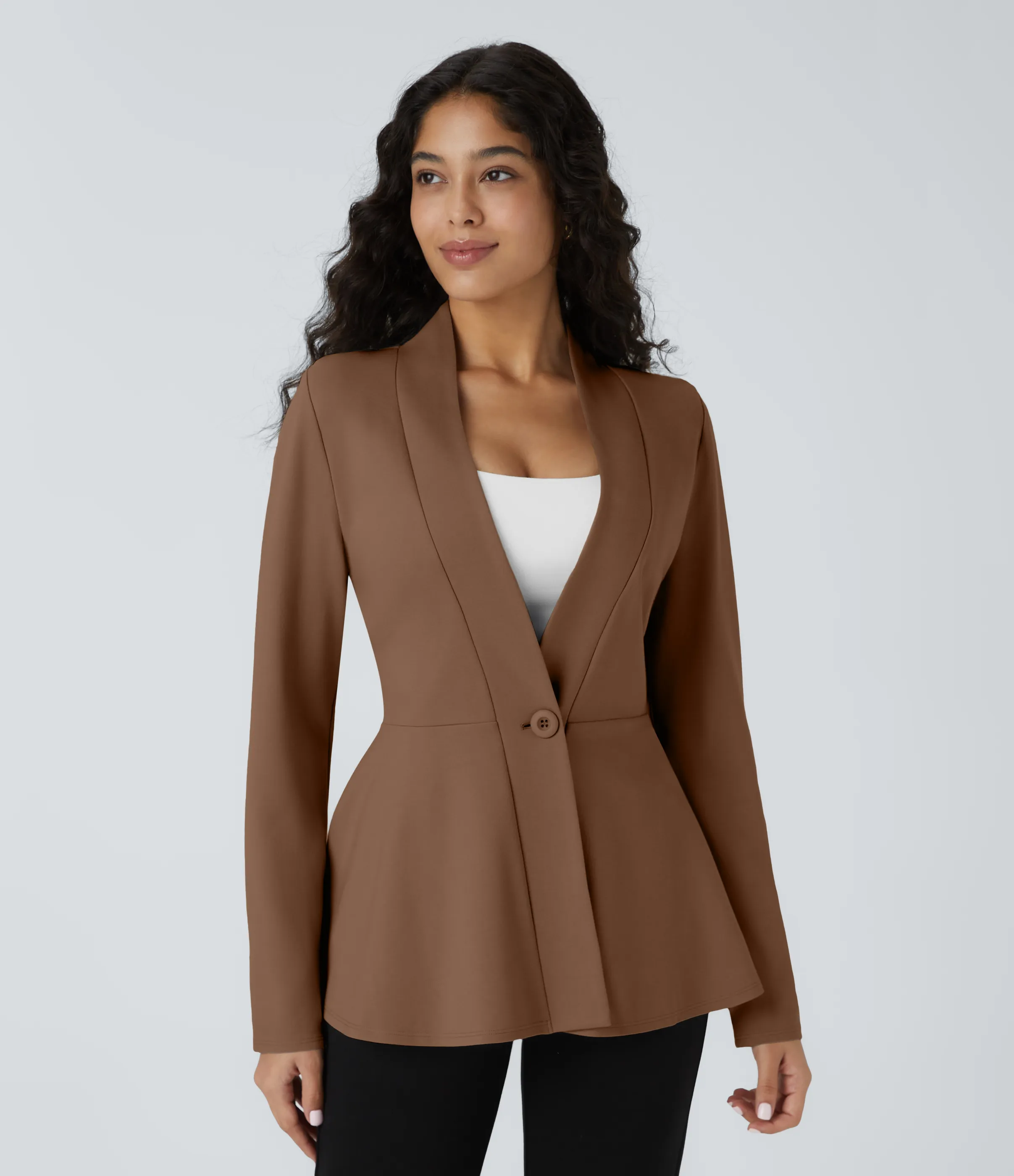 Halara Chaqueta peplum oficina cuello V botón delantera - Iron - L sold by Halara product image thumbnail 2