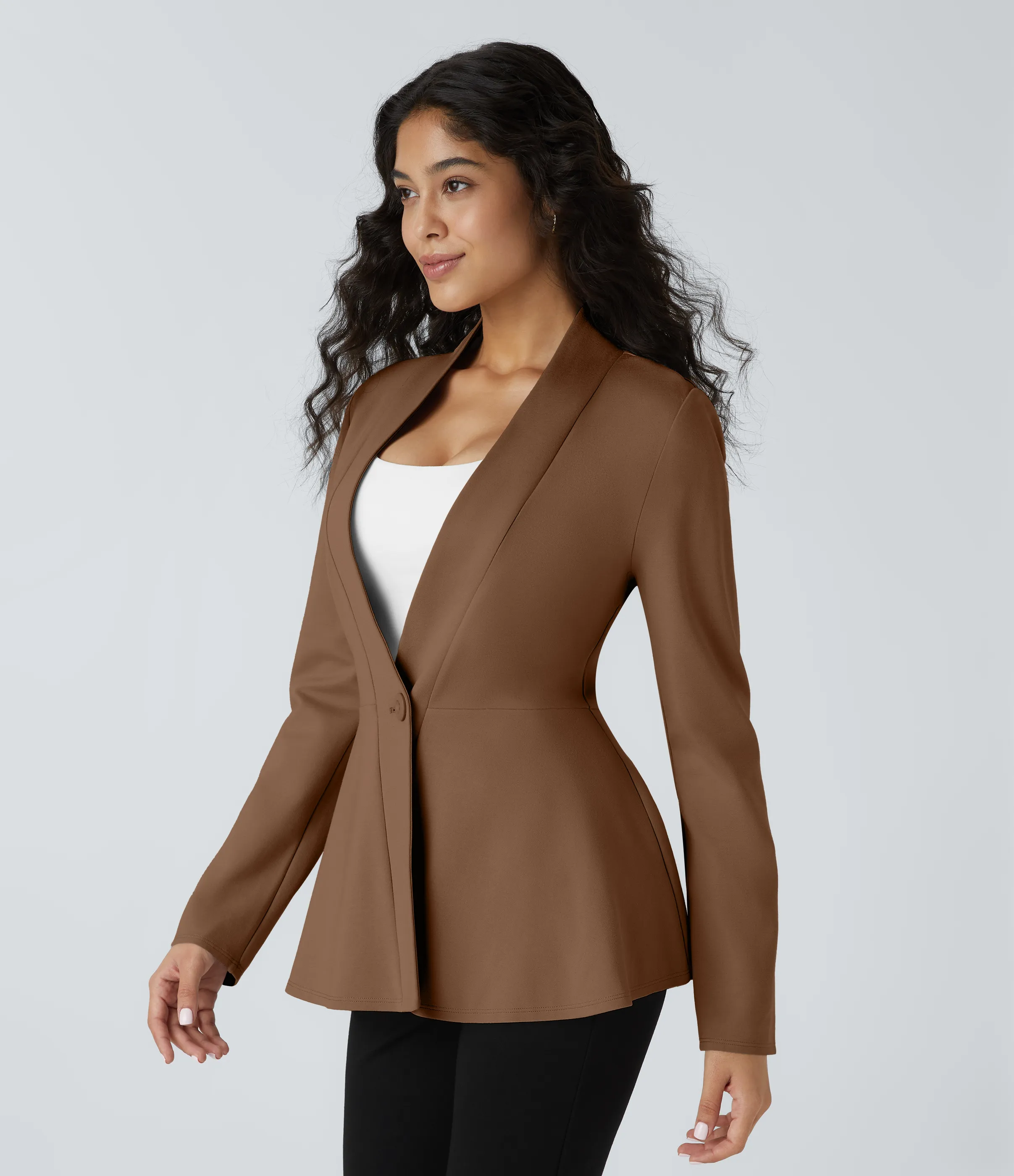 Halara Chaqueta peplum oficina cuello V botón delantera - Iron - L sold by Halara product image thumbnail 4