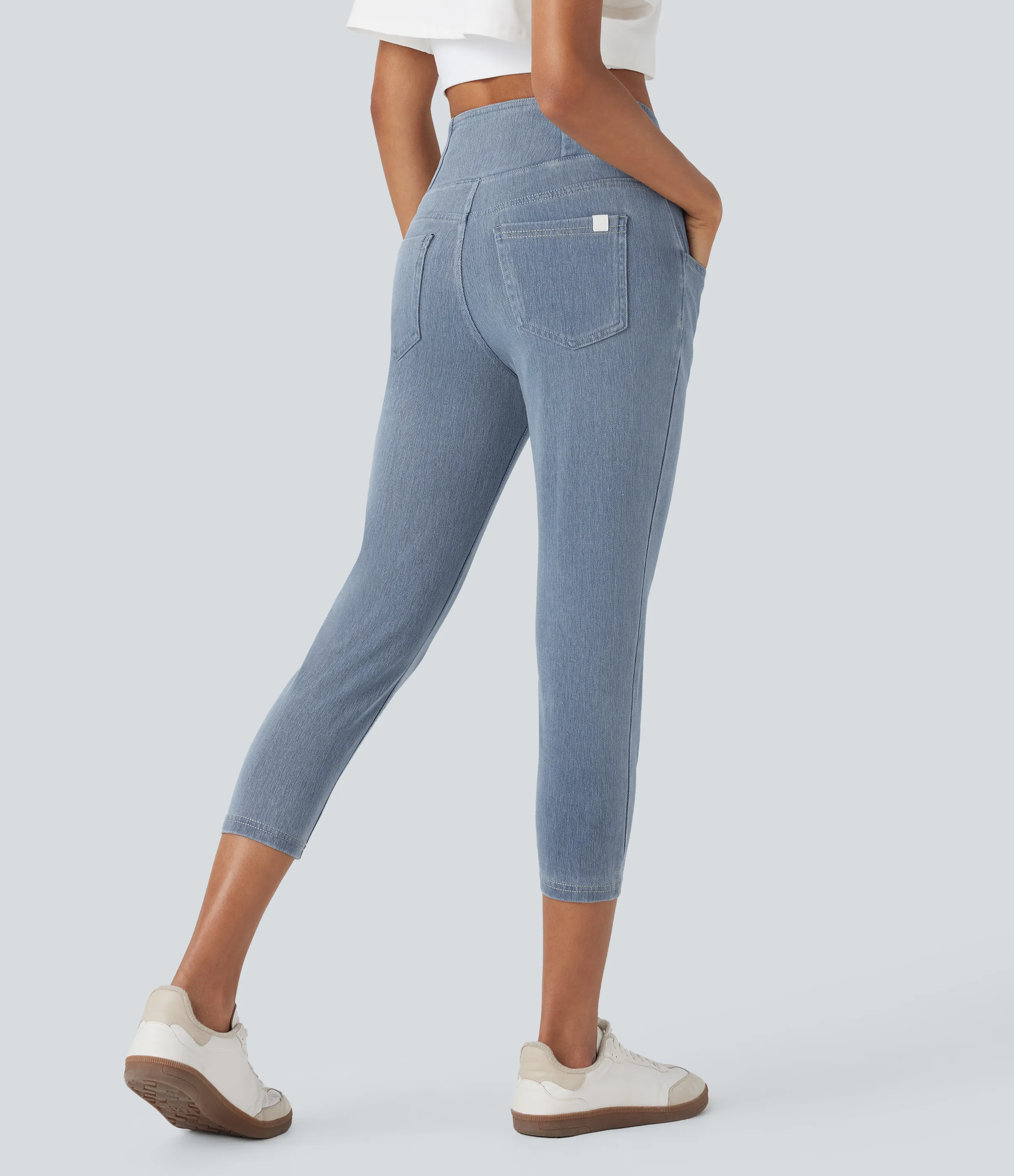 Halara Leggings capri Halara Flex™ Denim mezclilla punto elástico tiro alto bolsillo - Ice Crevice Denim - L(regular) sold by Halara product image thumbnail 3