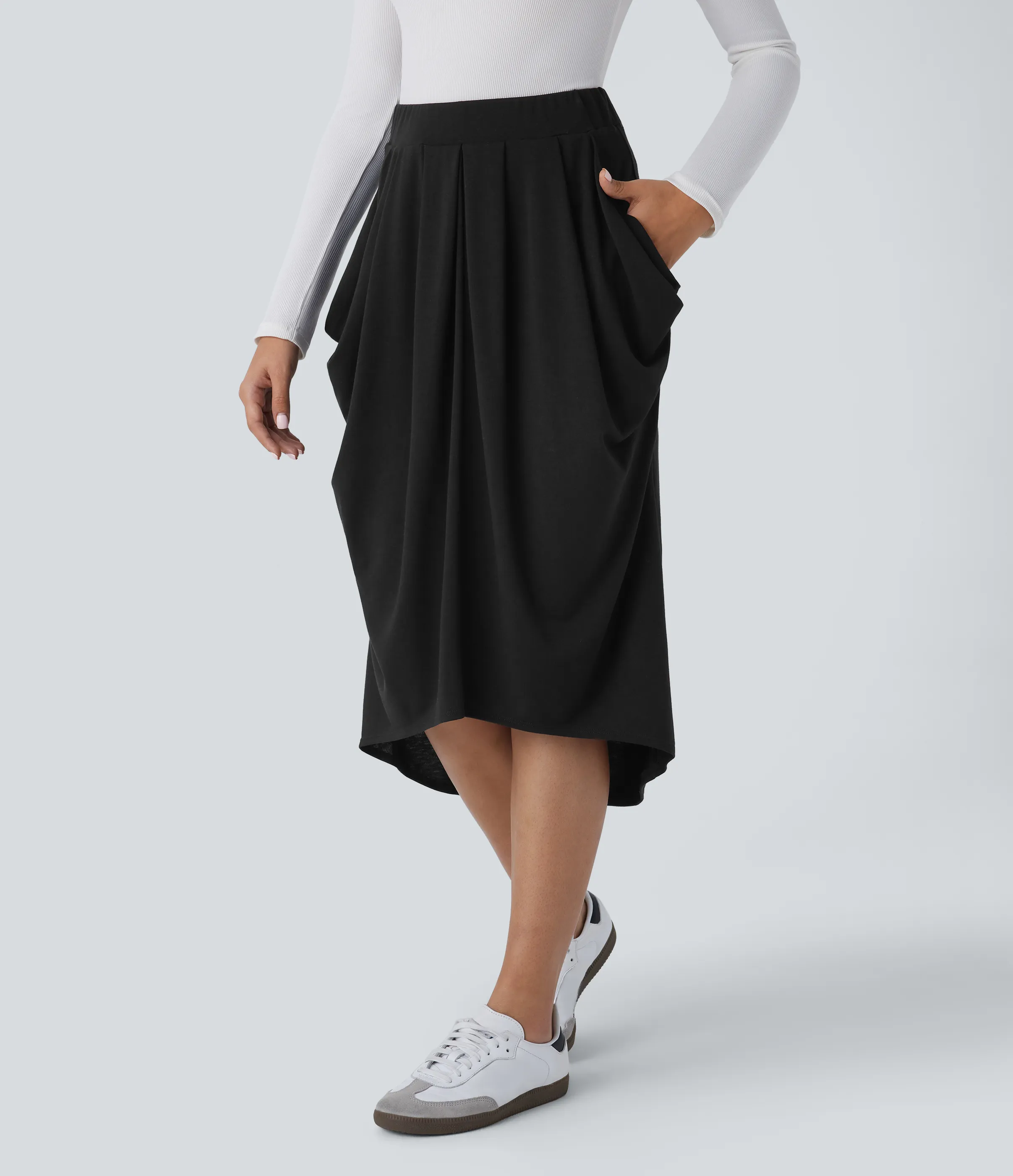 Halara Falda midi tiro alto drapeada plisada bolsillo lateral - Black - XS(regular) sold by Halara product image thumbnail 4