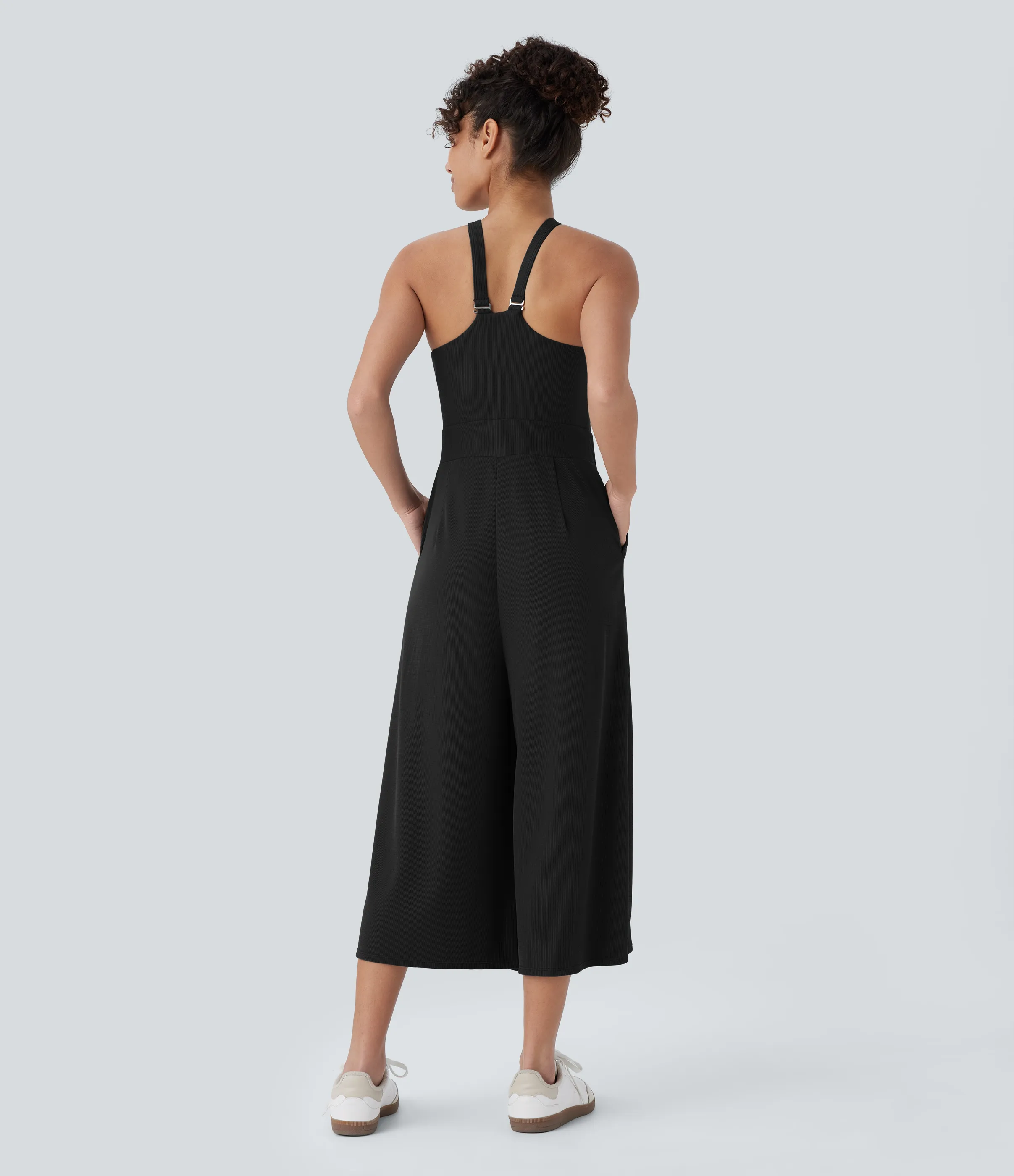 Halara Mono gofre pierna ancha bolsillo lateral dobladillo cruzado sin espalda - Black - XS sold by Halara product image thumbnail 3