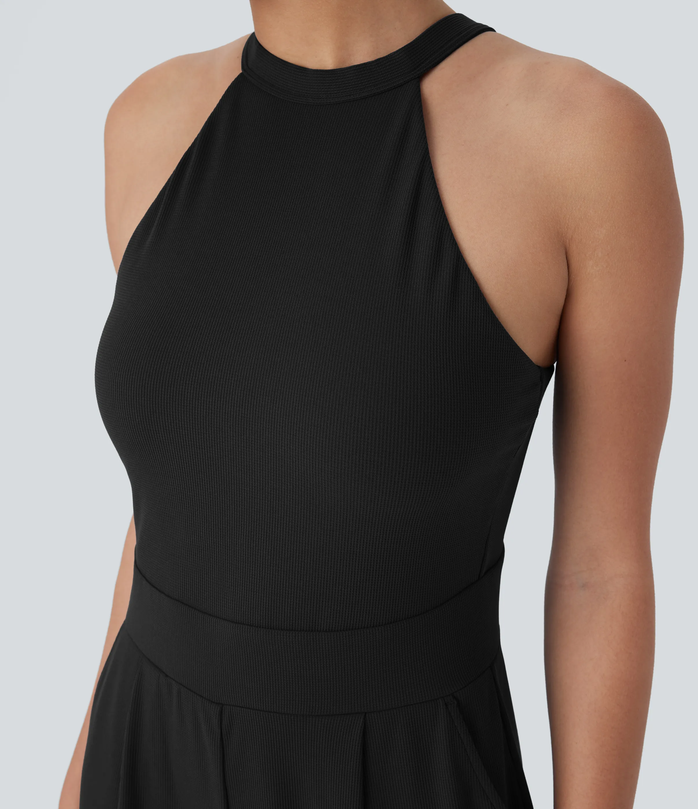 Halara Mono gofre pierna ancha bolsillo lateral dobladillo cruzado sin espalda - Black - XS sold by Halara product image thumbnail 5