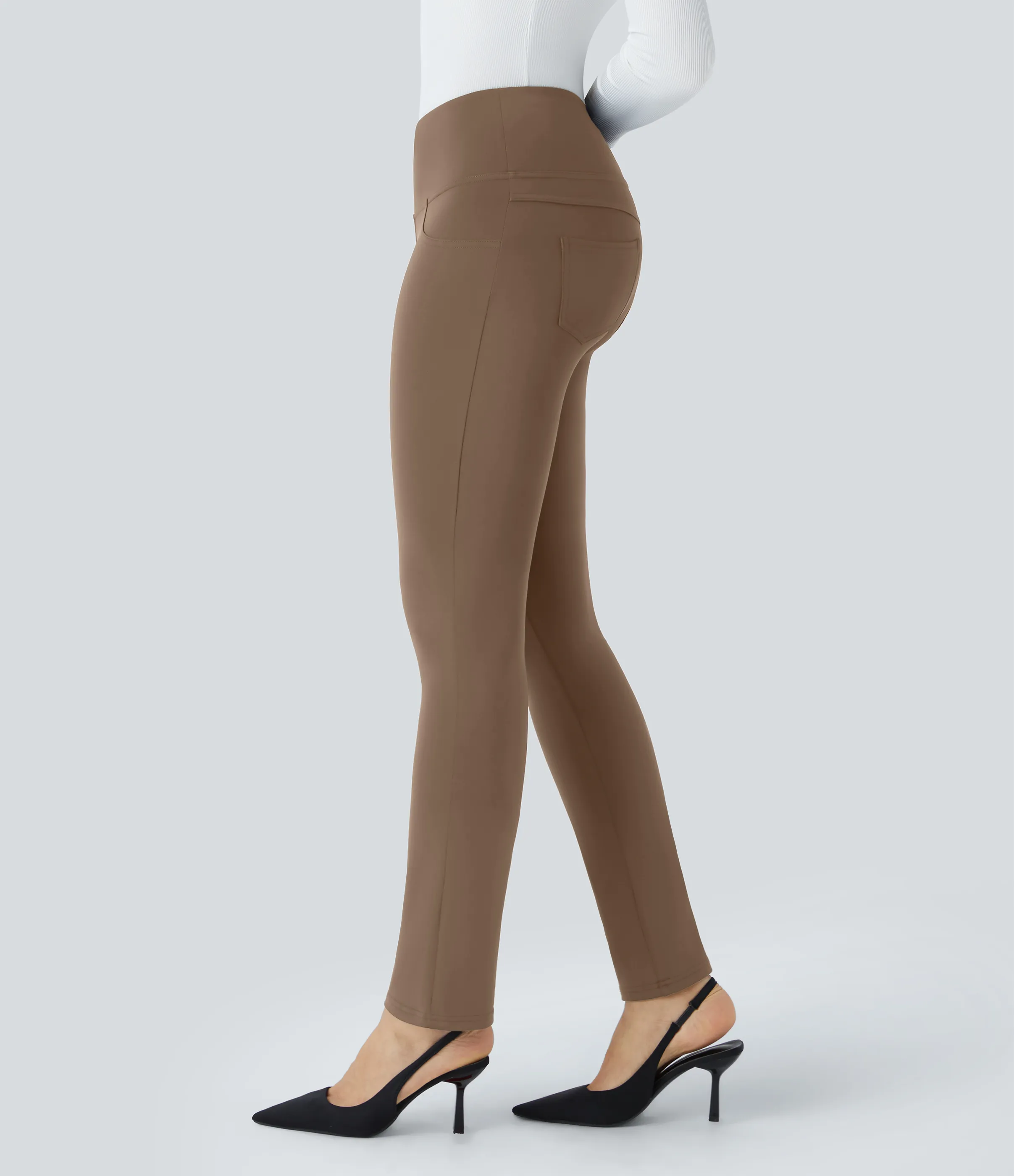 Halara Pantalón oficina cónico bolsillo trasero tiro alto - Sepia - XS(regular) sold by Halara