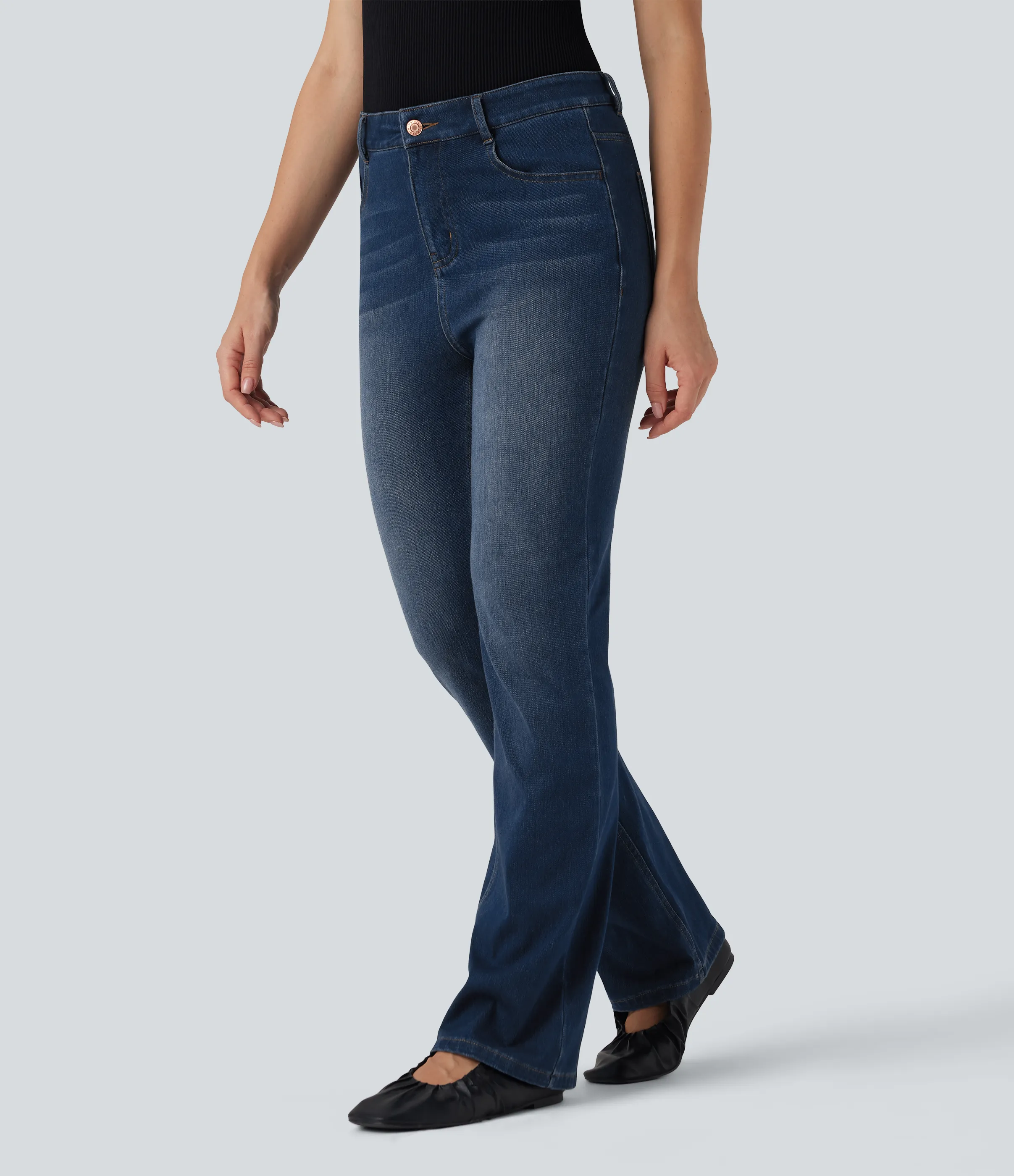 Halara Vaqueros acampanados Halara Flex™ casuales de tiro alto con bolsillos - Pageant Blue Denim - S(regular) sold by Halara product image thumbnail 4