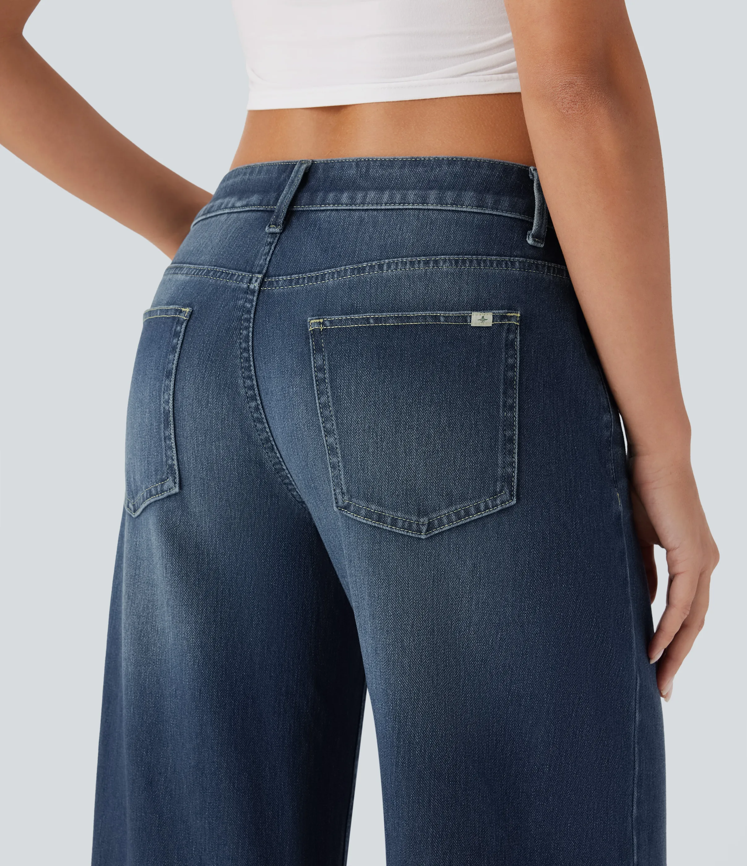 Halara Jeans Baggy Halara Flex™ Denim elástico lavado pierna ancha holgado múltiple bolsillo cierre botón tiro bajo asimétrico - Estate Blue Denim - XS(regular) sold by Halara product image thumbnail 5