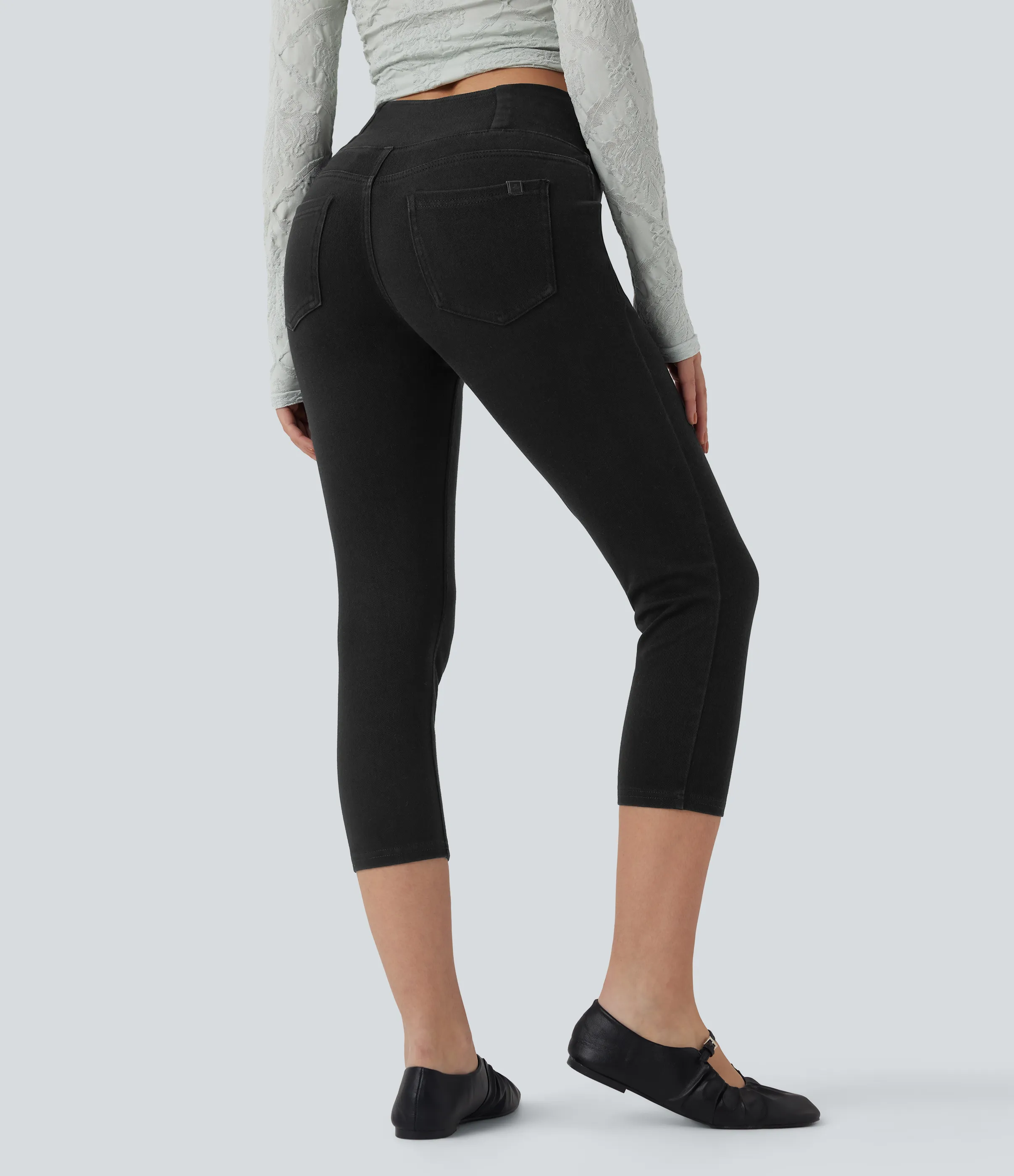 Halara Leggings capri Halara Flex™ Denim mezclilla punto elástico tiro alto bolsillo - Black Denim - XS(regular) sold by Halara product image thumbnail 3