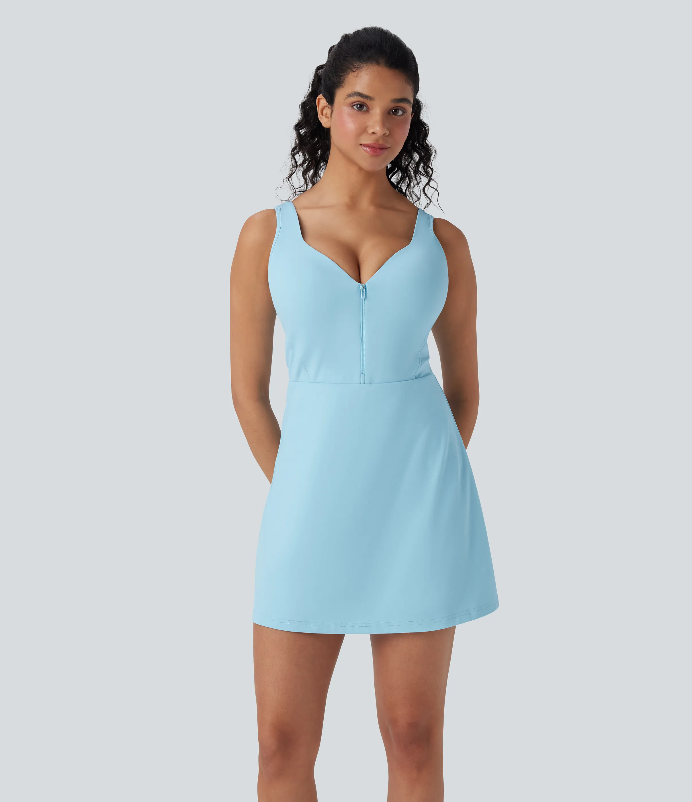 Halara Vestido deportivo SoftlyZero™ Plush afelpado 2 en 2 con push-up, copas moldeadas, cierre con cremallera, bolsillos, Easy Peezy Edition en copas D-F - Spun Sugar - XS sold by Halara product image thumbnail 2