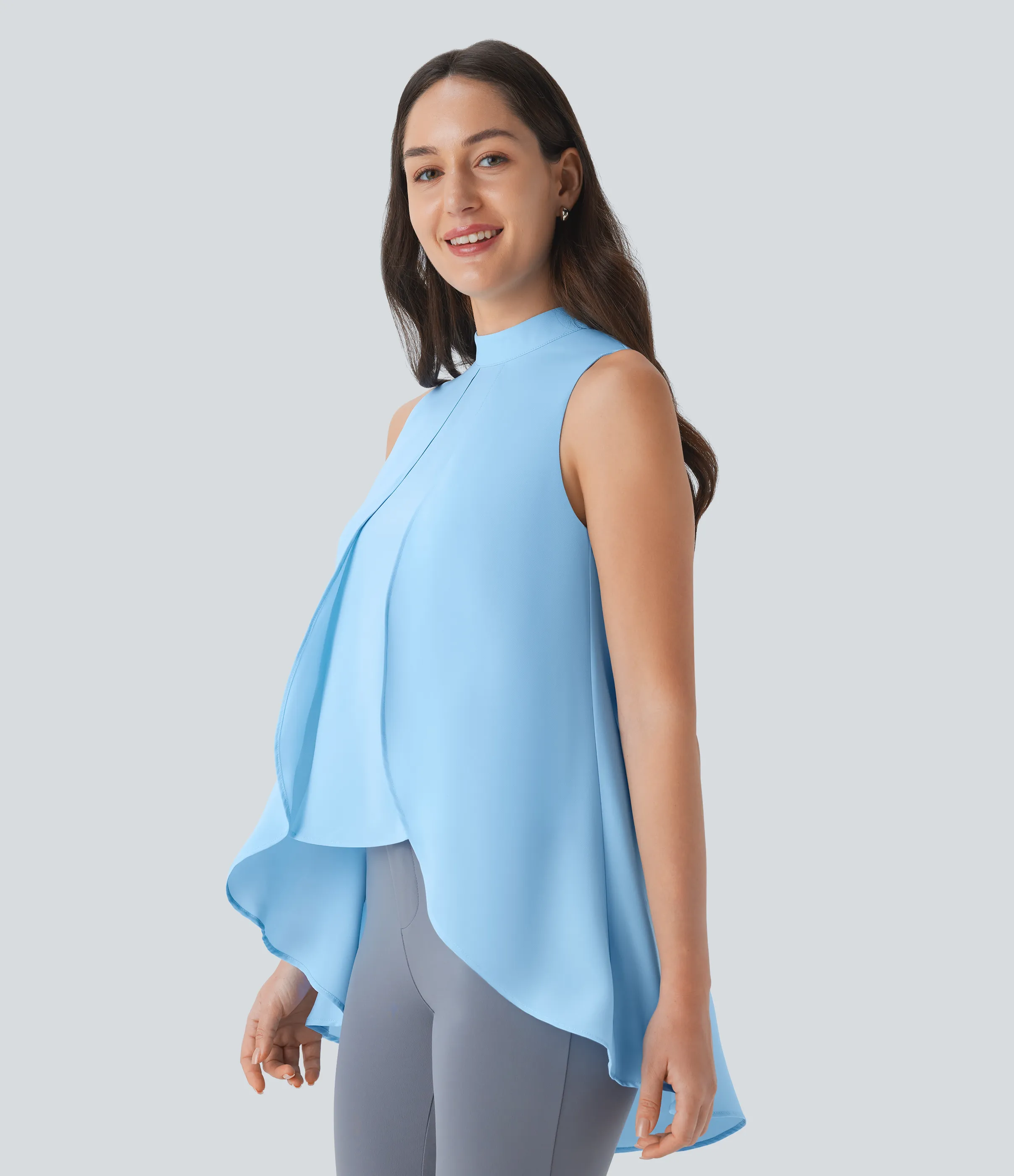 Halara Blusa oficina holgada sin mangas cuello alto bajo abertura espalda - Rippling Blue - XS sold by Halara product image thumbnail 2
