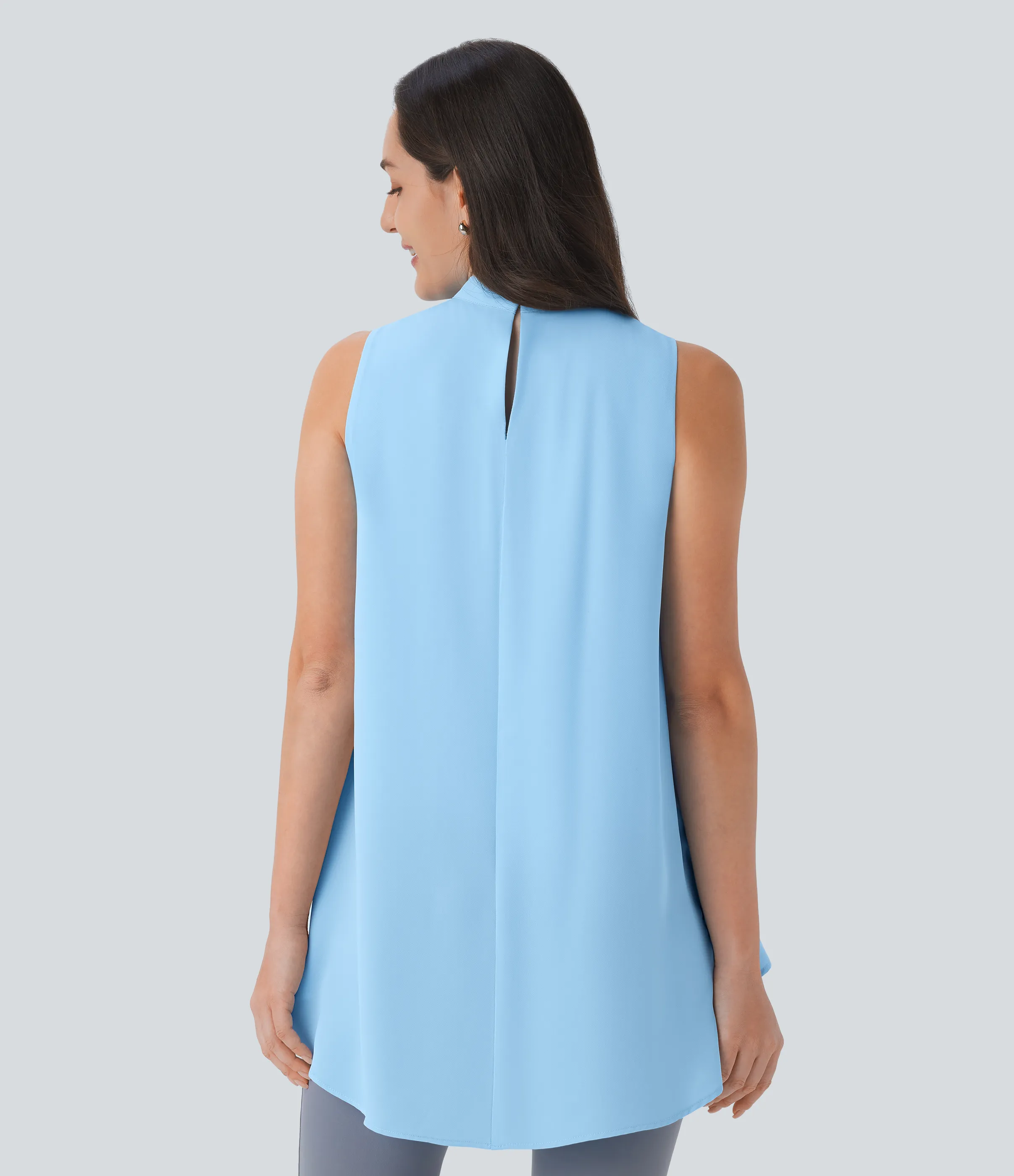 Halara Blusa oficina holgada sin mangas cuello alto bajo abertura espalda - Rippling Blue - XS sold by Halara product image thumbnail 3