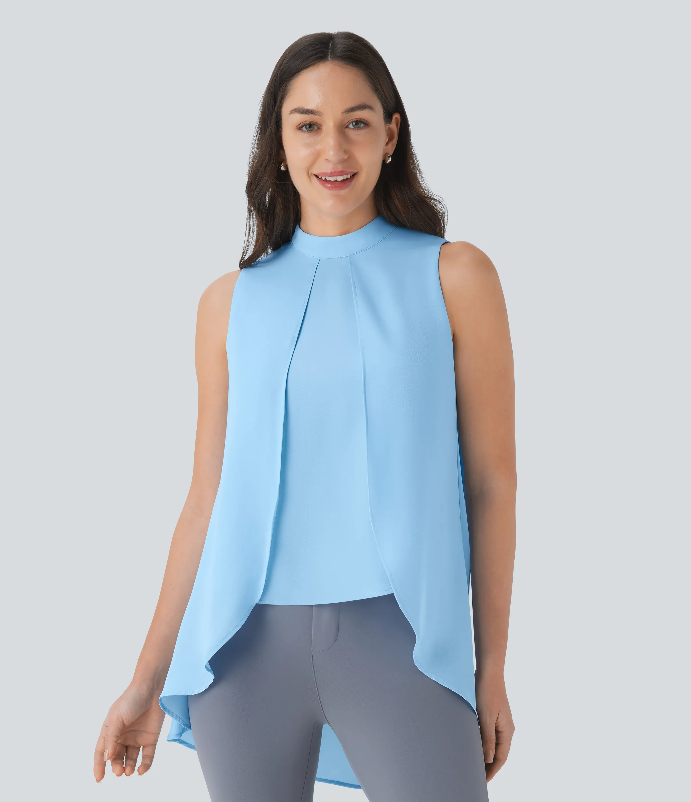 Halara Blusa oficina holgada sin mangas cuello alto bajo abertura espalda - Rippling Blue - XS sold by Halara product image thumbnail 4