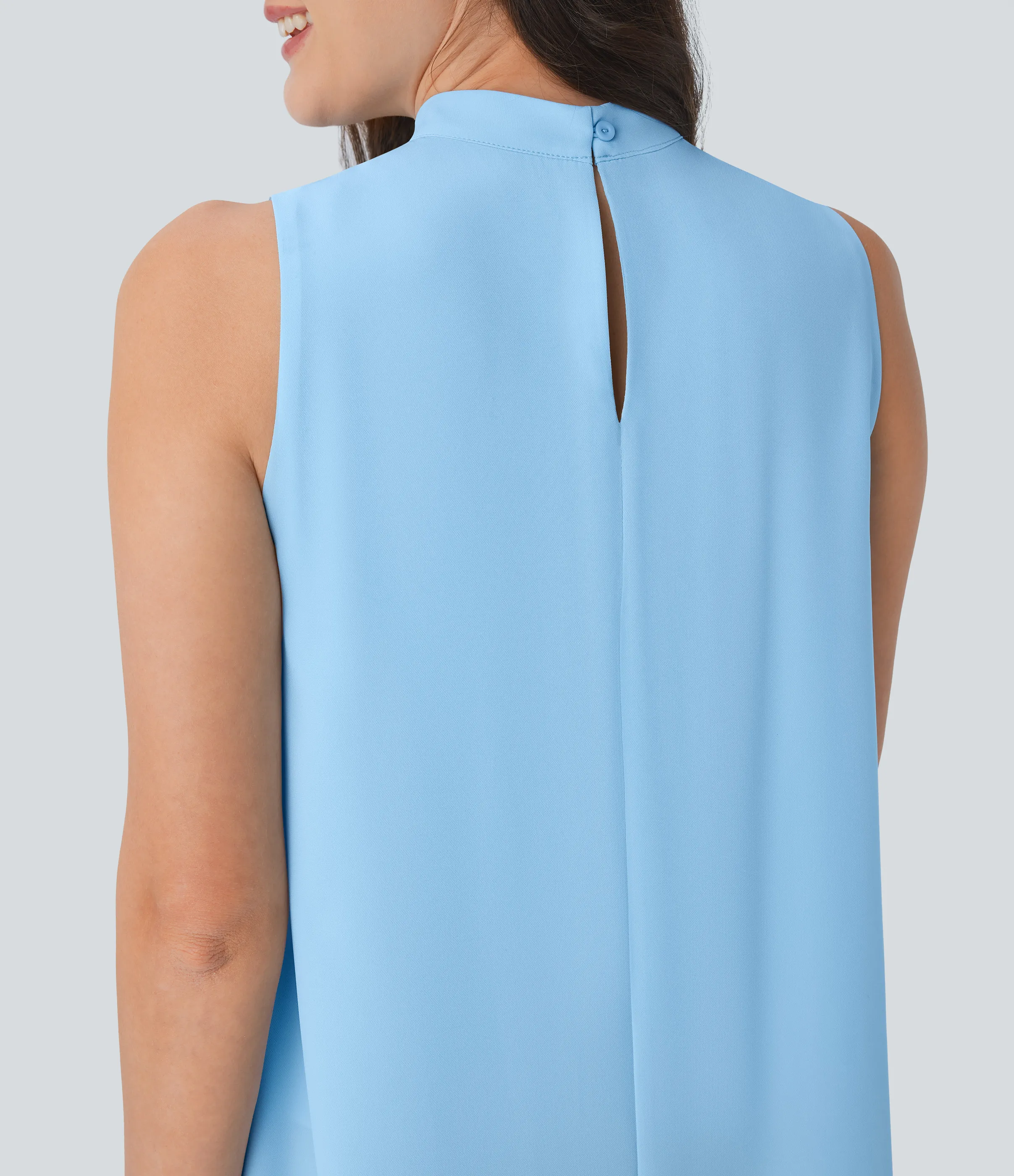 Halara Blusa oficina holgada sin mangas cuello alto bajo abertura espalda - Rippling Blue - XS sold by Halara product image thumbnail 5