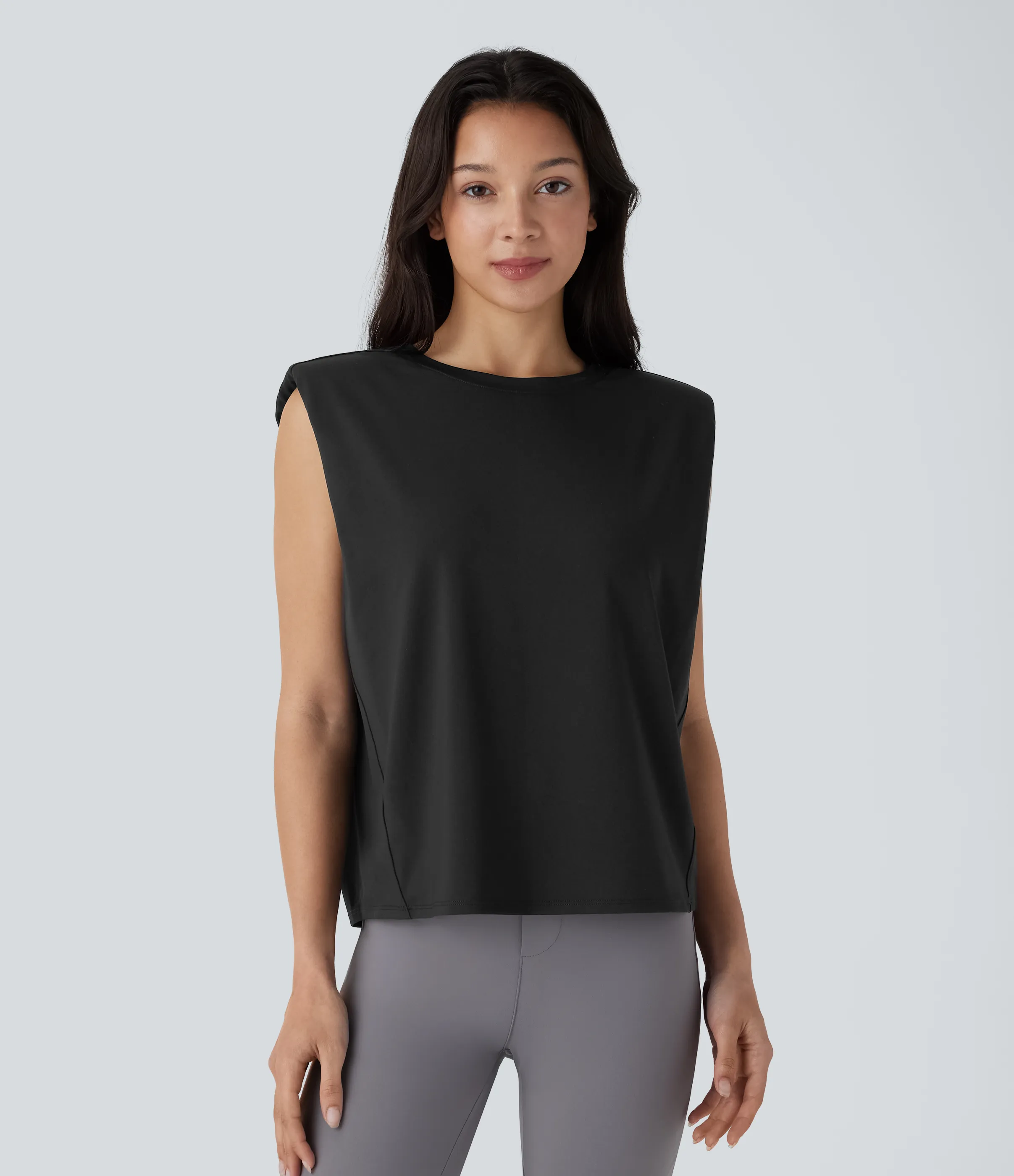 Halara Blusa oficina sin mangas hombrera cuello redondo - Black - XL sold by Halara
