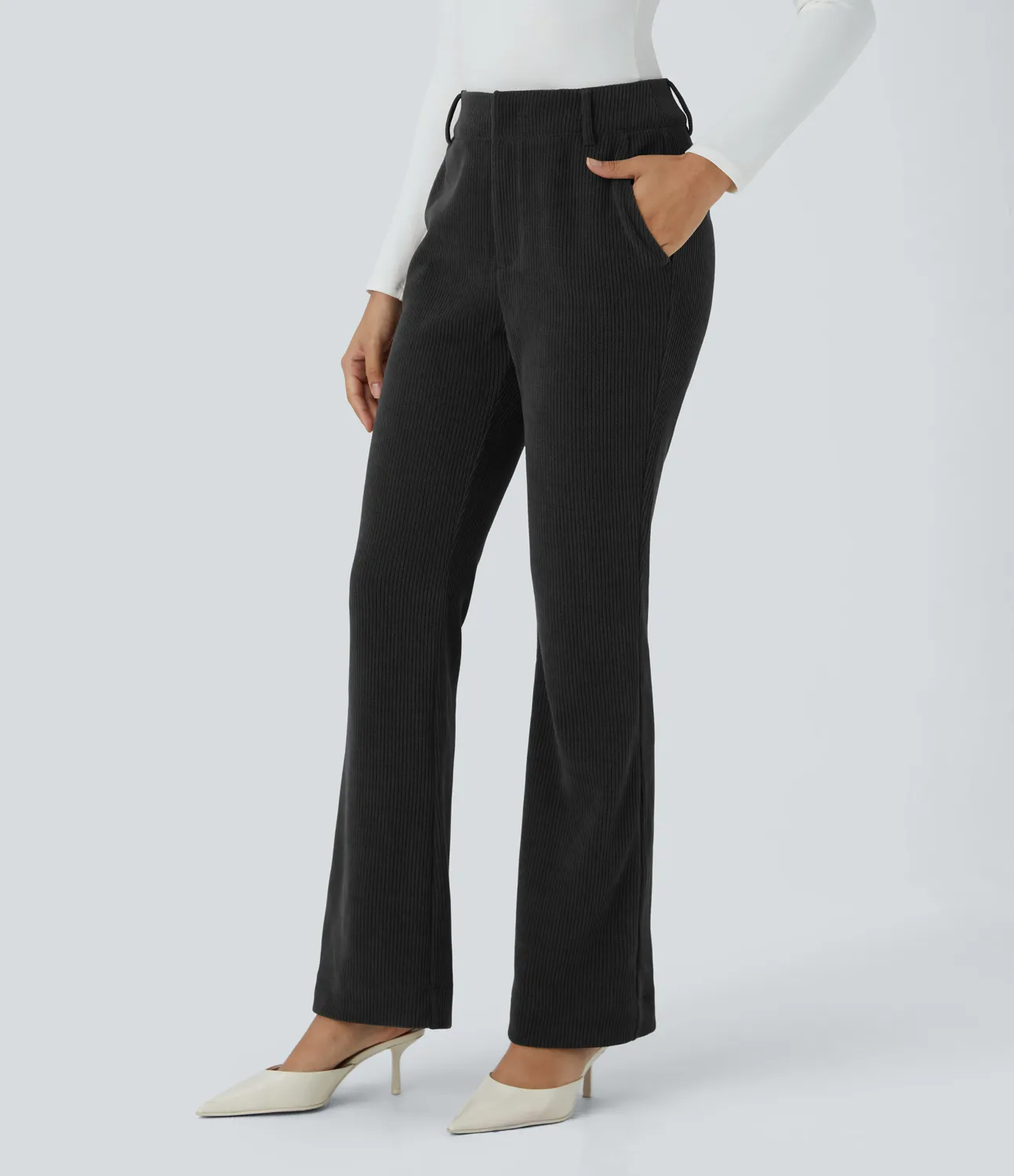 Halara Pantalón oficina chenilla bolsillo lateral tiro alto ligeramente acampanado - Black - XL(regular) sold by Halara product image thumbnail 4