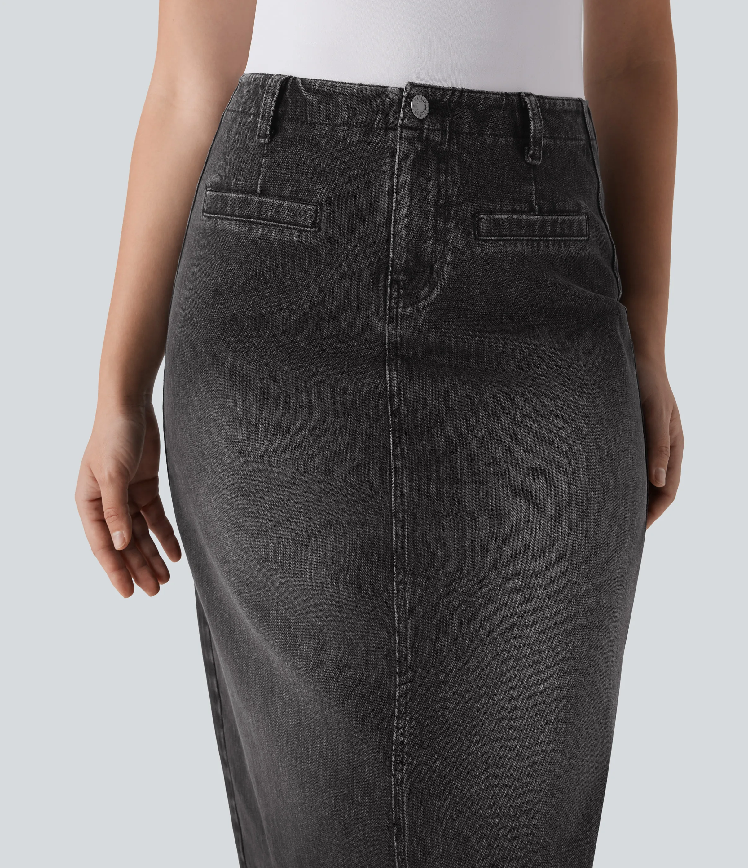 Halara Falda Halara Flex™ Denim vaquera recta elástico lavado abertura espalda tiro medio bolsillo - Phantom Denim - L(regular) sold by Halara product image thumbnail 5