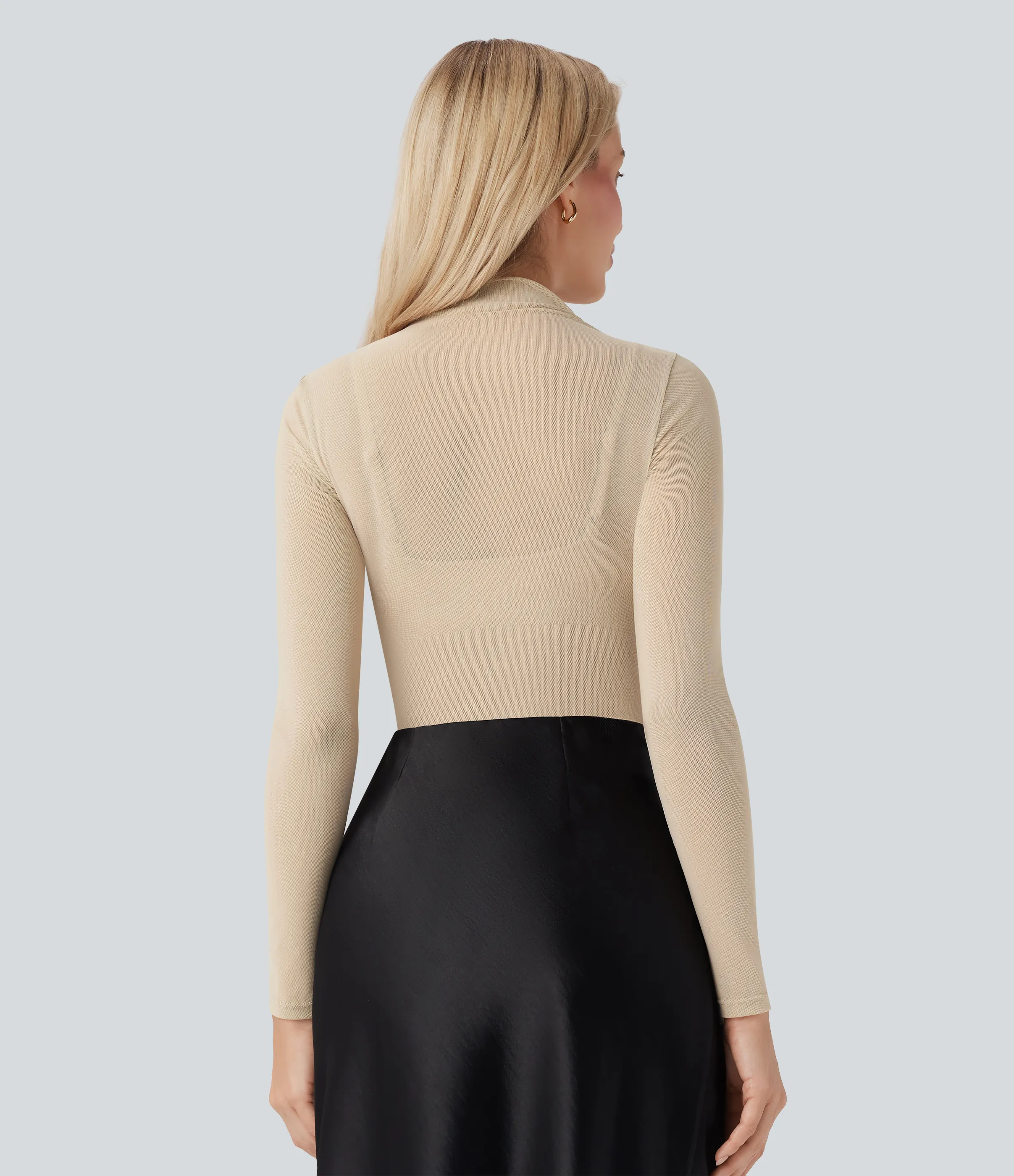 Halara Body casual de malla transparente con cuello alto y botones a presión - Frosted Almond - XS sold by Halara product image thumbnail 5