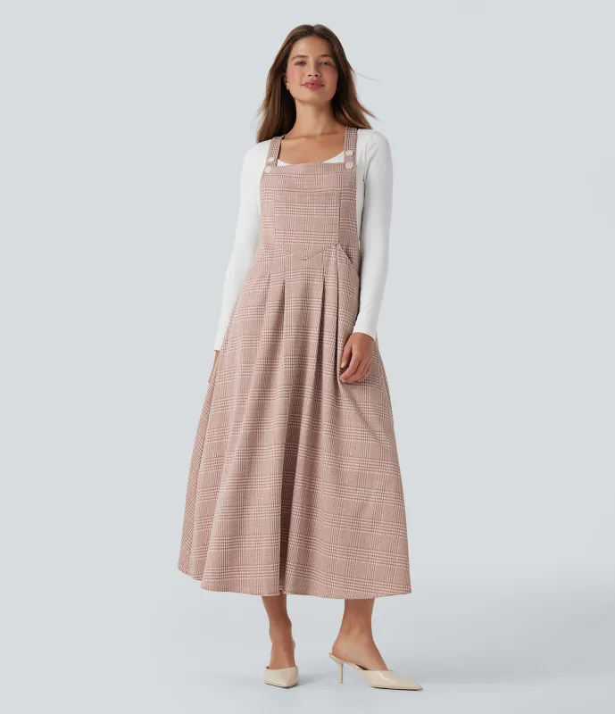 Halara Vestido midi de oficina con bolsillos y estampado de pata de gallo - Bean Paste Houndstooth Plaid - S sold by Halara