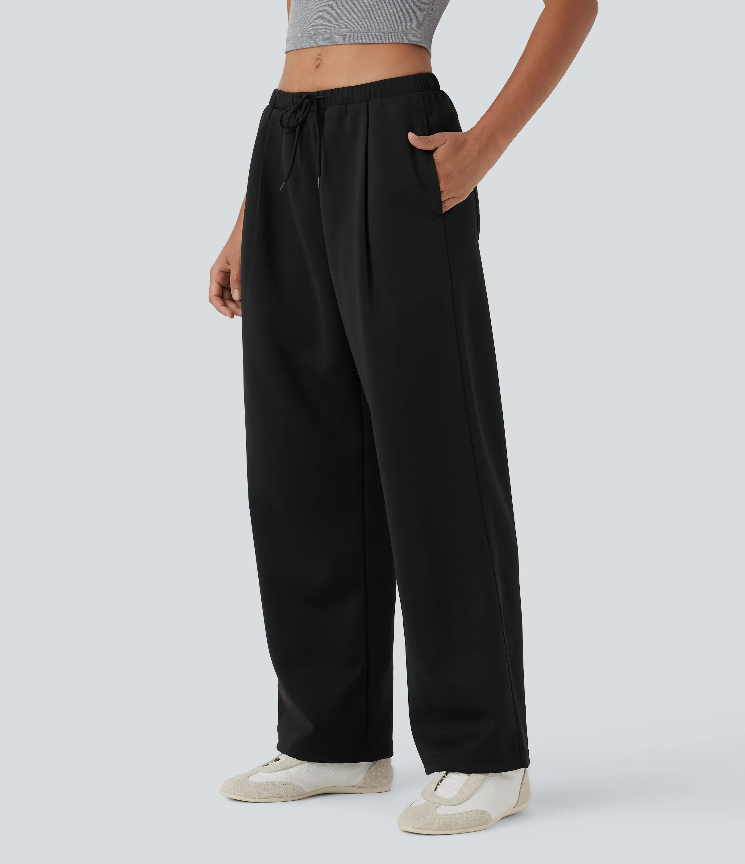 Halara Pantalones rectos de yoga de tiro bajo con cordón y bolsillos - Black - XL(regular) sold by Halara product image thumbnail 4