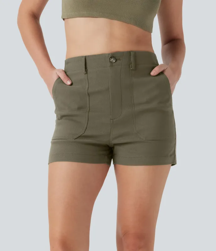 Halara Shorts casuales de tiro alto con múltiples bolsillos - Withered Green - XS sold by Halara