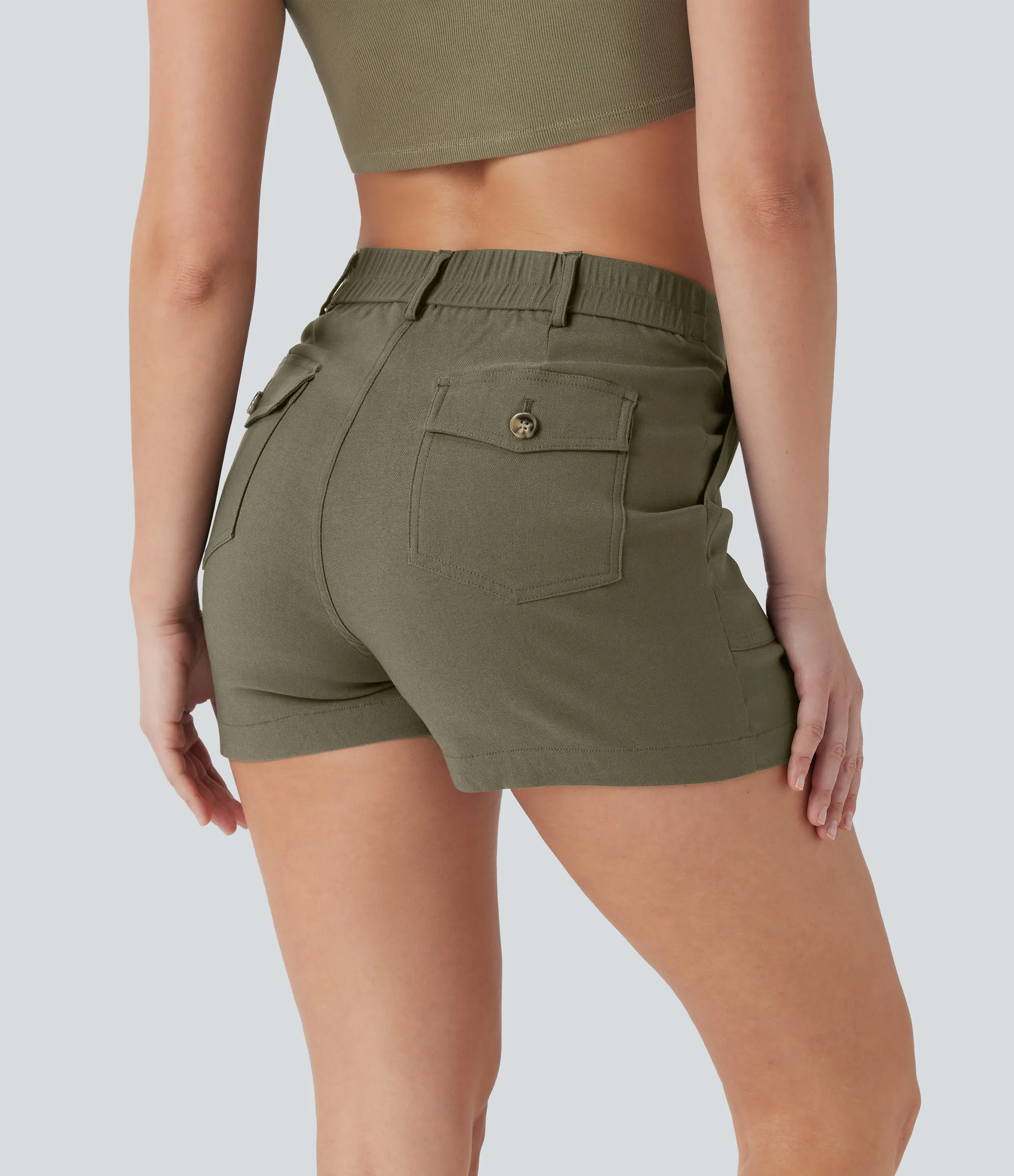 Halara Shorts casuales de tiro alto con múltiples bolsillos - Withered Green - XS sold by Halara product image thumbnail 3