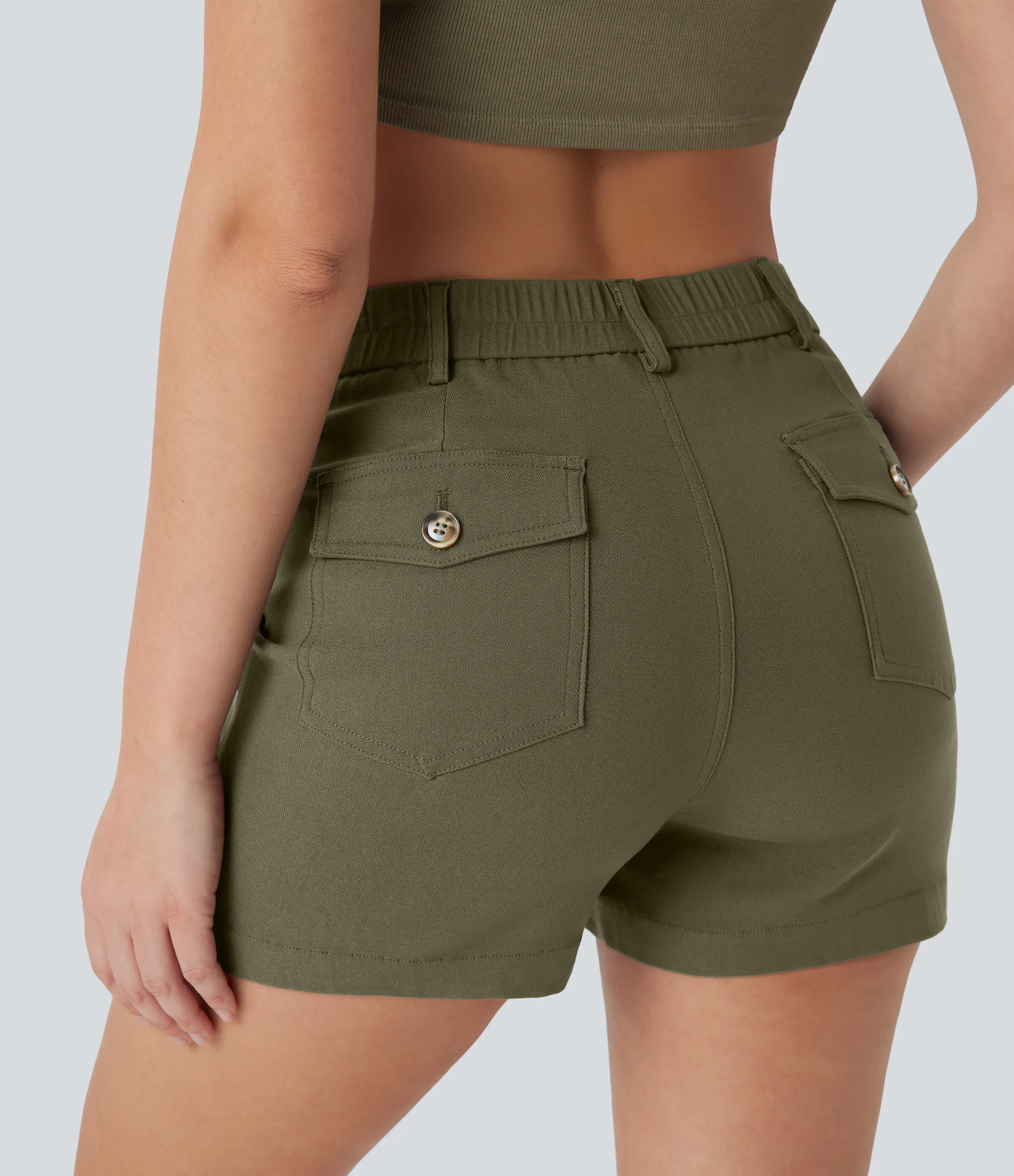 Halara Shorts casuales de tiro alto con múltiples bolsillos - Withered Green - XS sold by Halara product image thumbnail 5