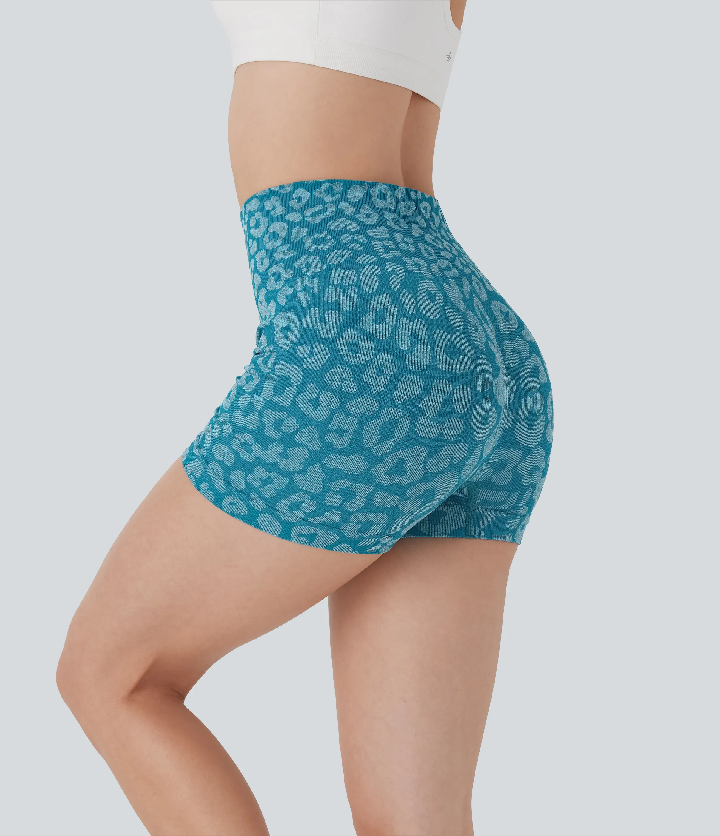 Halara Shorts de yoga biker con estampado de leopardo y tiro alto sin costuras en 12,7cm de largo - Saxony Blue - XL sold by Halara