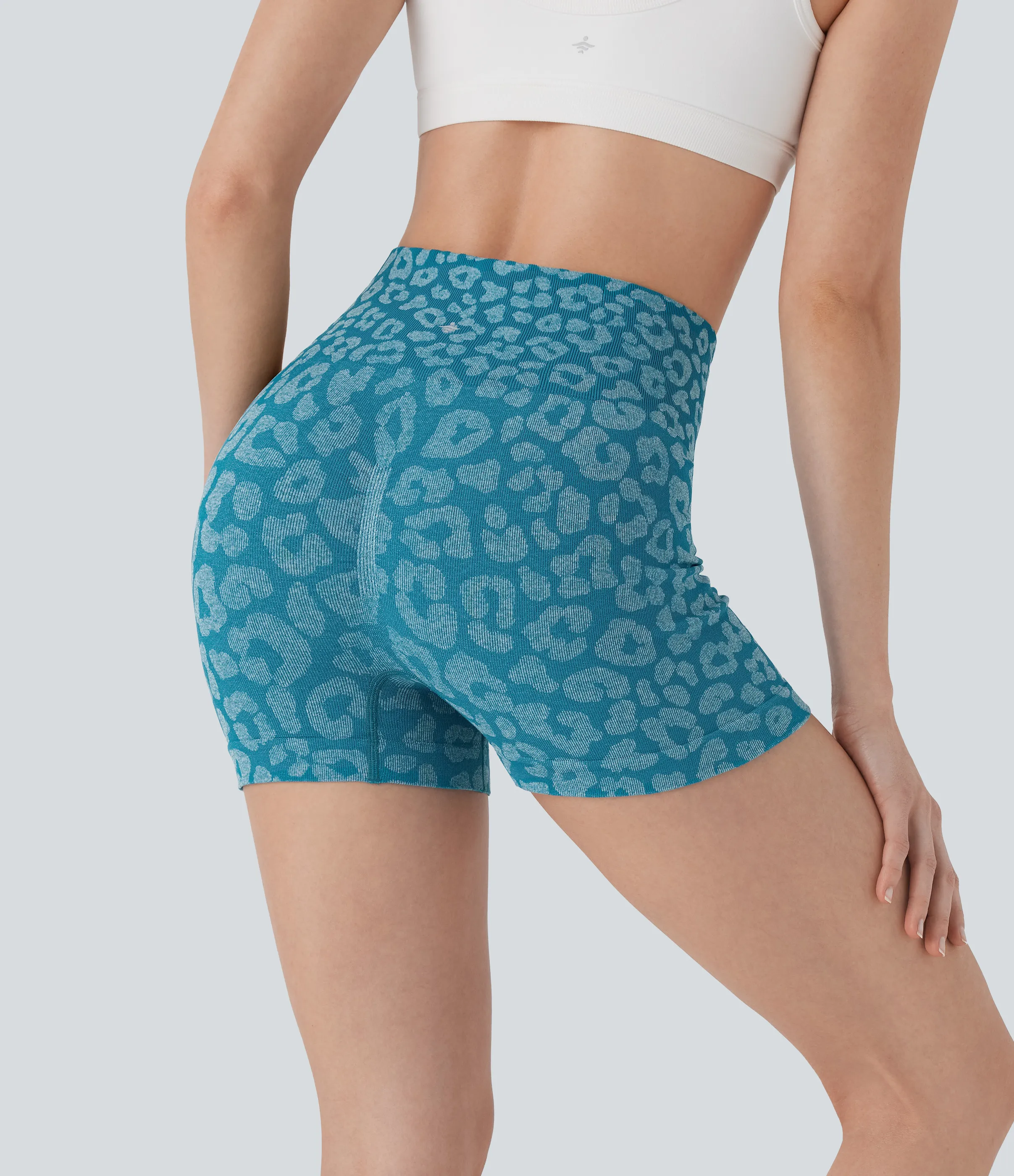 Halara Shorts de yoga biker con estampado de leopardo y tiro alto sin costuras en 12,7cm de largo - Saxony Blue - XL sold by Halara product image thumbnail 4