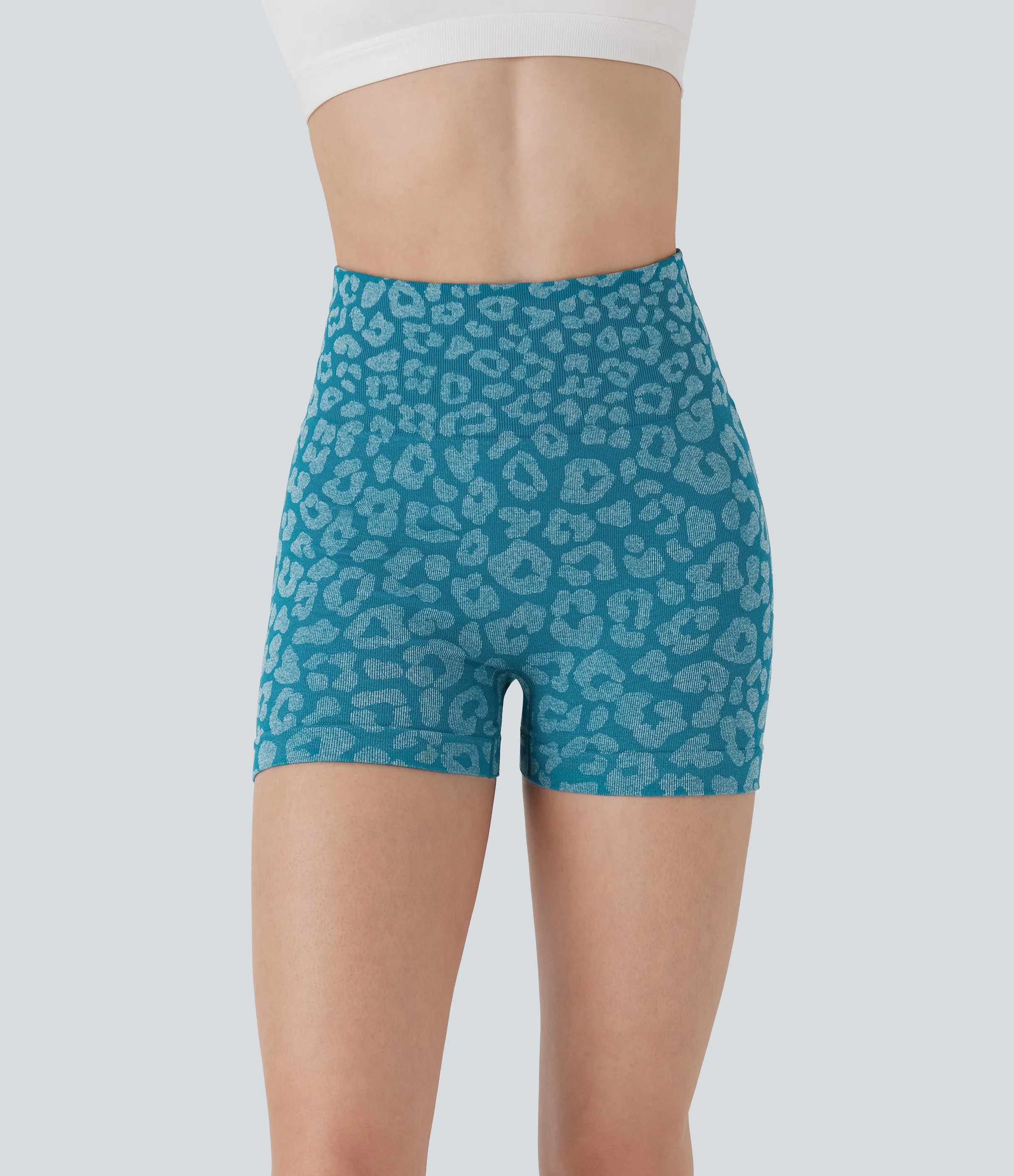 Halara Shorts de yoga biker con estampado de leopardo y tiro alto sin costuras en 12,7cm de largo - Saxony Blue - XL sold by Halara product image thumbnail 5