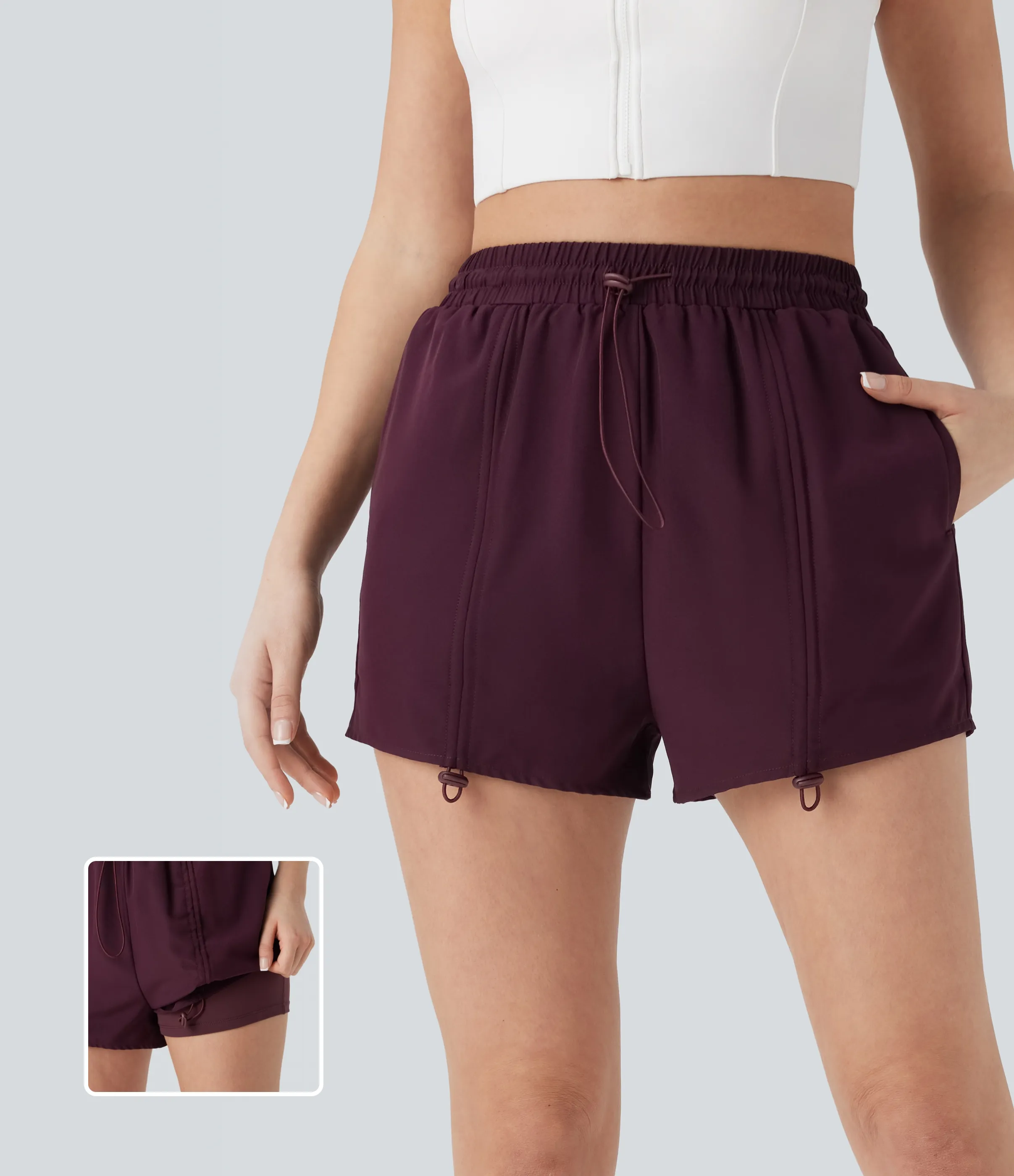 Halara Pantalón corto yoga 2 en 1 tiro alto cordón bolsillo - Dusky purple - M sold by Halara