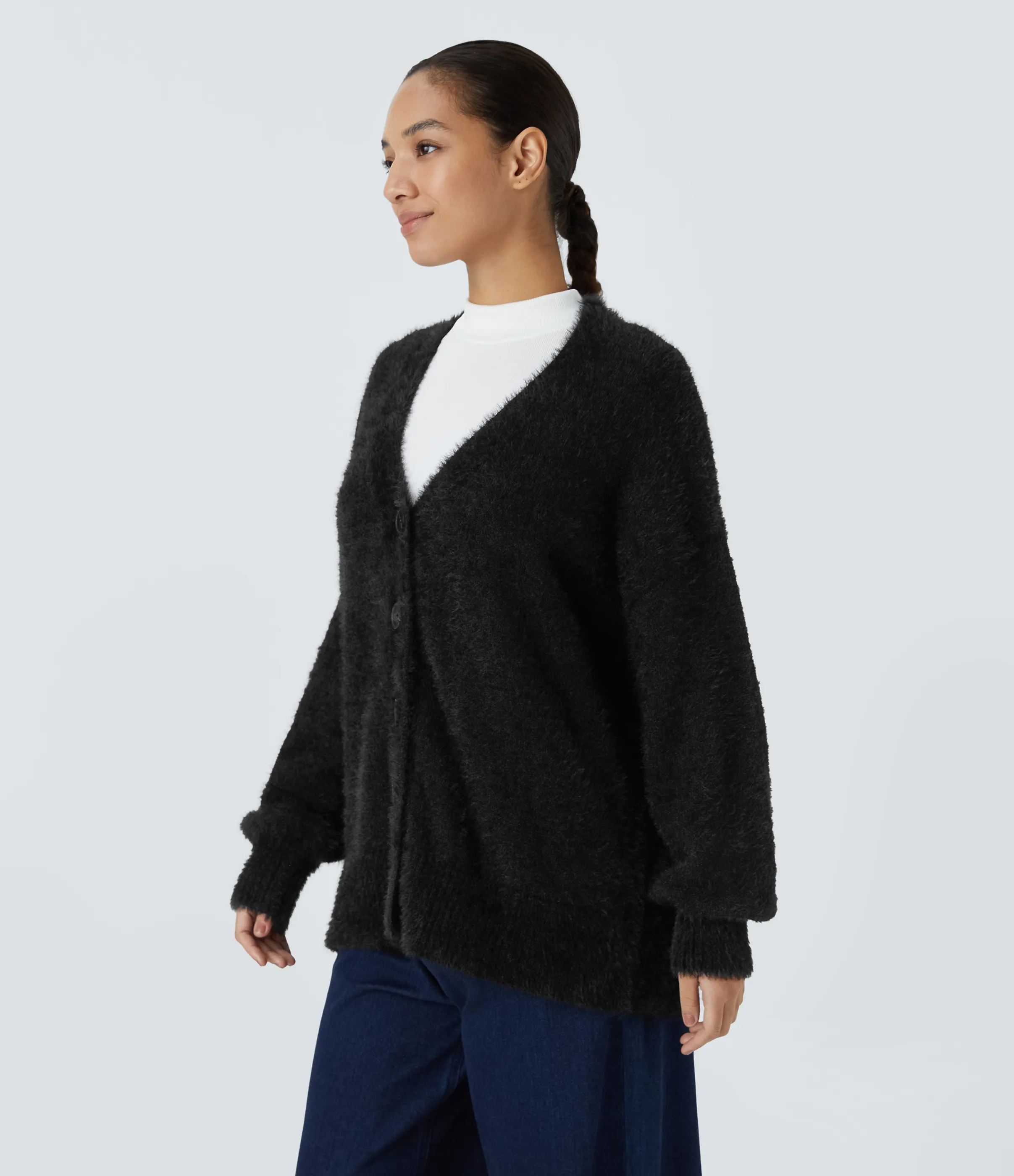 Halara Cárdigan holgado cuello V manga obispo botón - Black - XS sold by Halara product image thumbnail 4