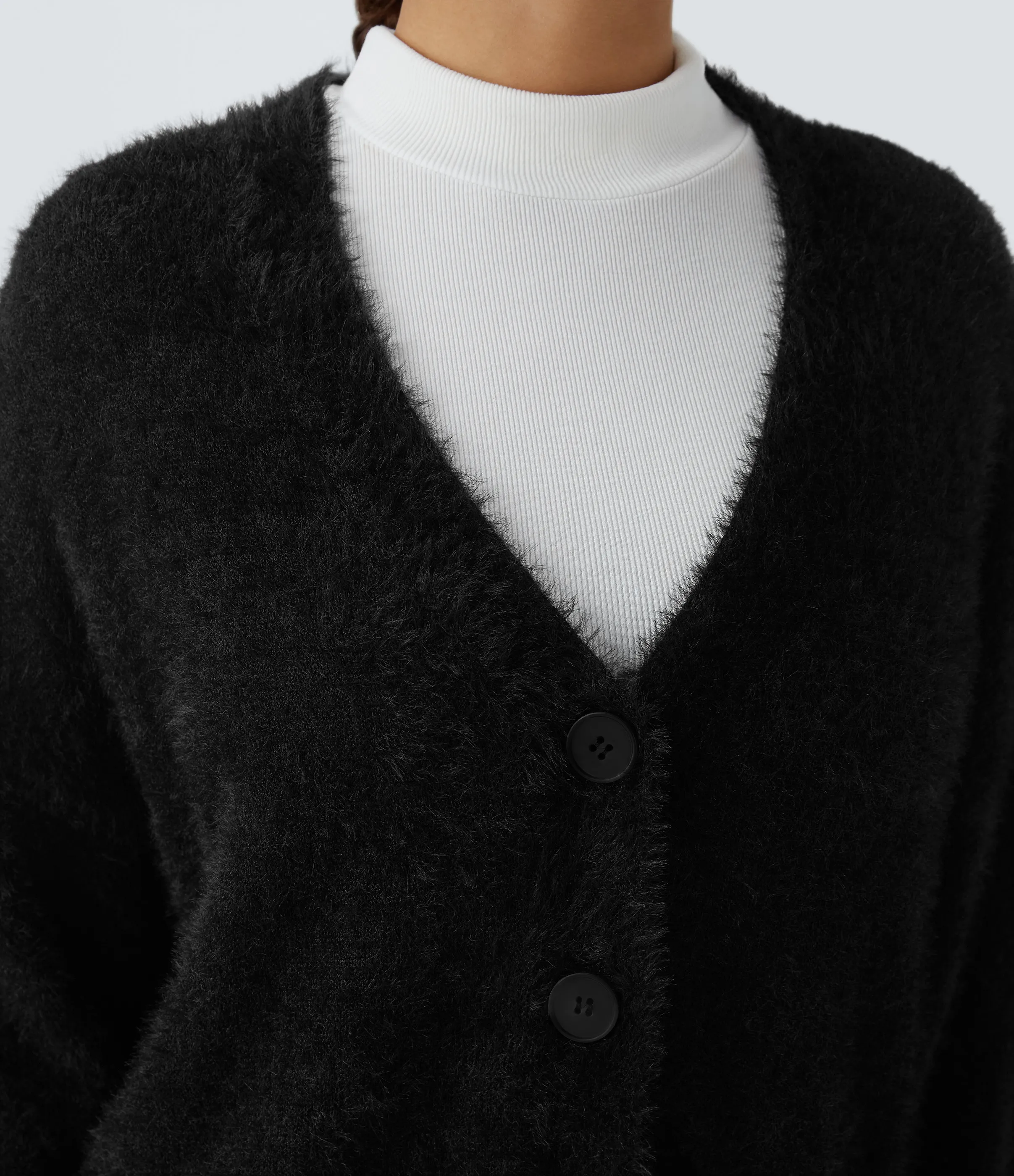 Halara Cárdigan holgado cuello V manga obispo botón - Black - XS sold by Halara product image thumbnail 5