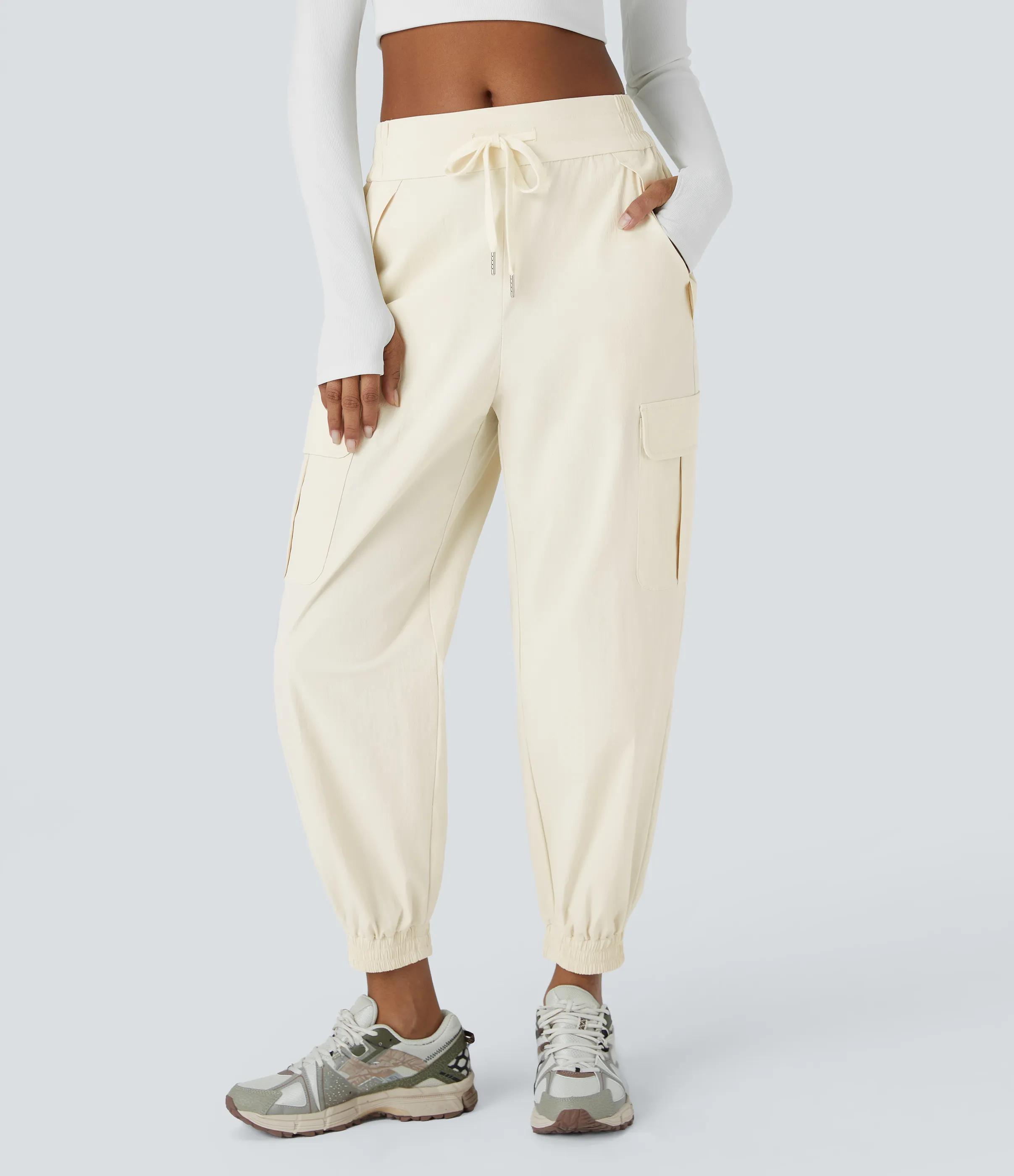 Halara Joggers cargo acampar tiro medio repelente agua cordón múltiple bolsillo antidesgarro - Snow White Oak - M(regular) sold by Halara product image thumbnail 2