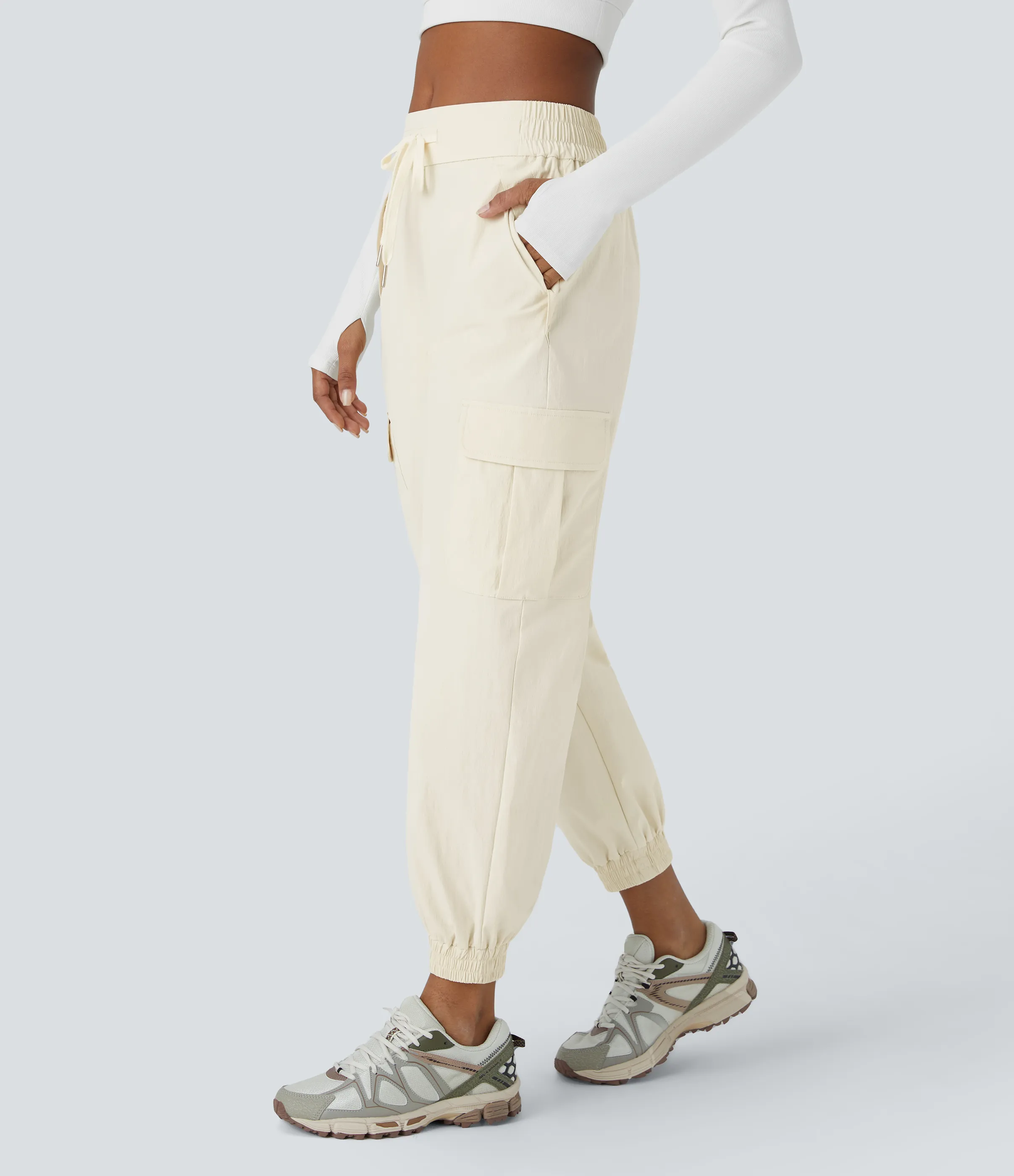 Halara Joggers cargo acampar tiro medio repelente agua cordón múltiple bolsillo antidesgarro - Snow White Oak - M(regular) sold by Halara product image thumbnail 4