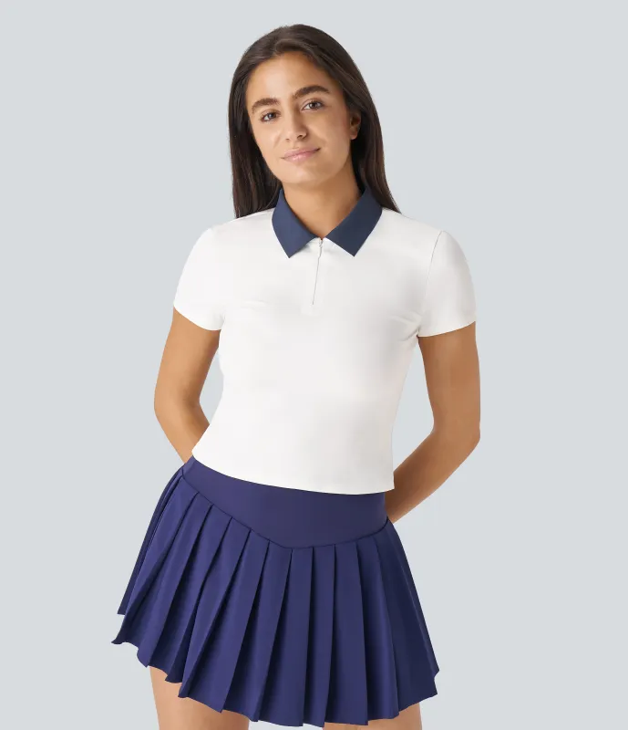 Halara Top deportivo tenis manga corta media cremallera cuello polo - White - S sold by Halara