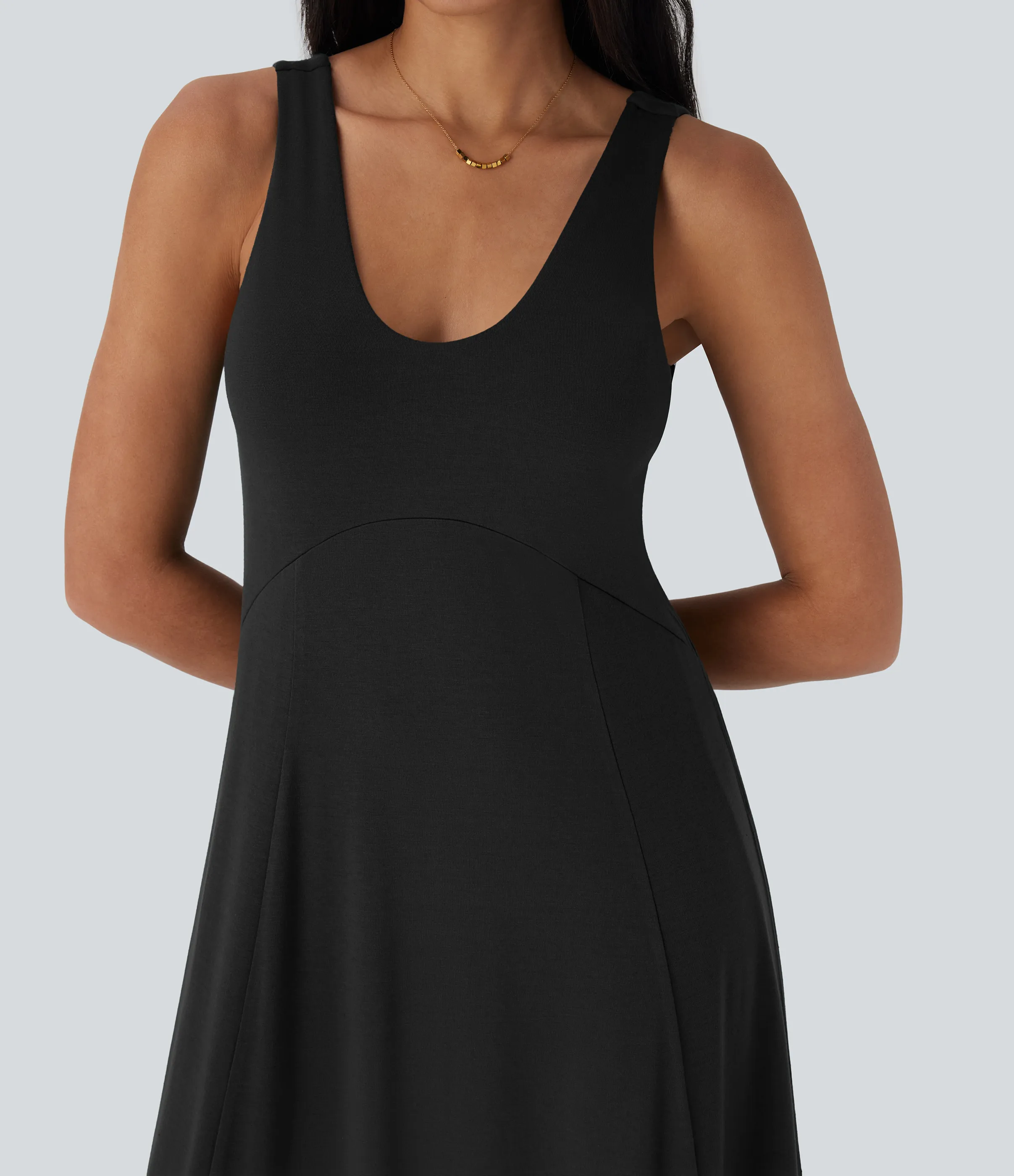 Halara Vestido largo casual fluido de tirantes con escote en U, abertura lateral y espalda descubierta - Black - L sold by Halara product image thumbnail 5