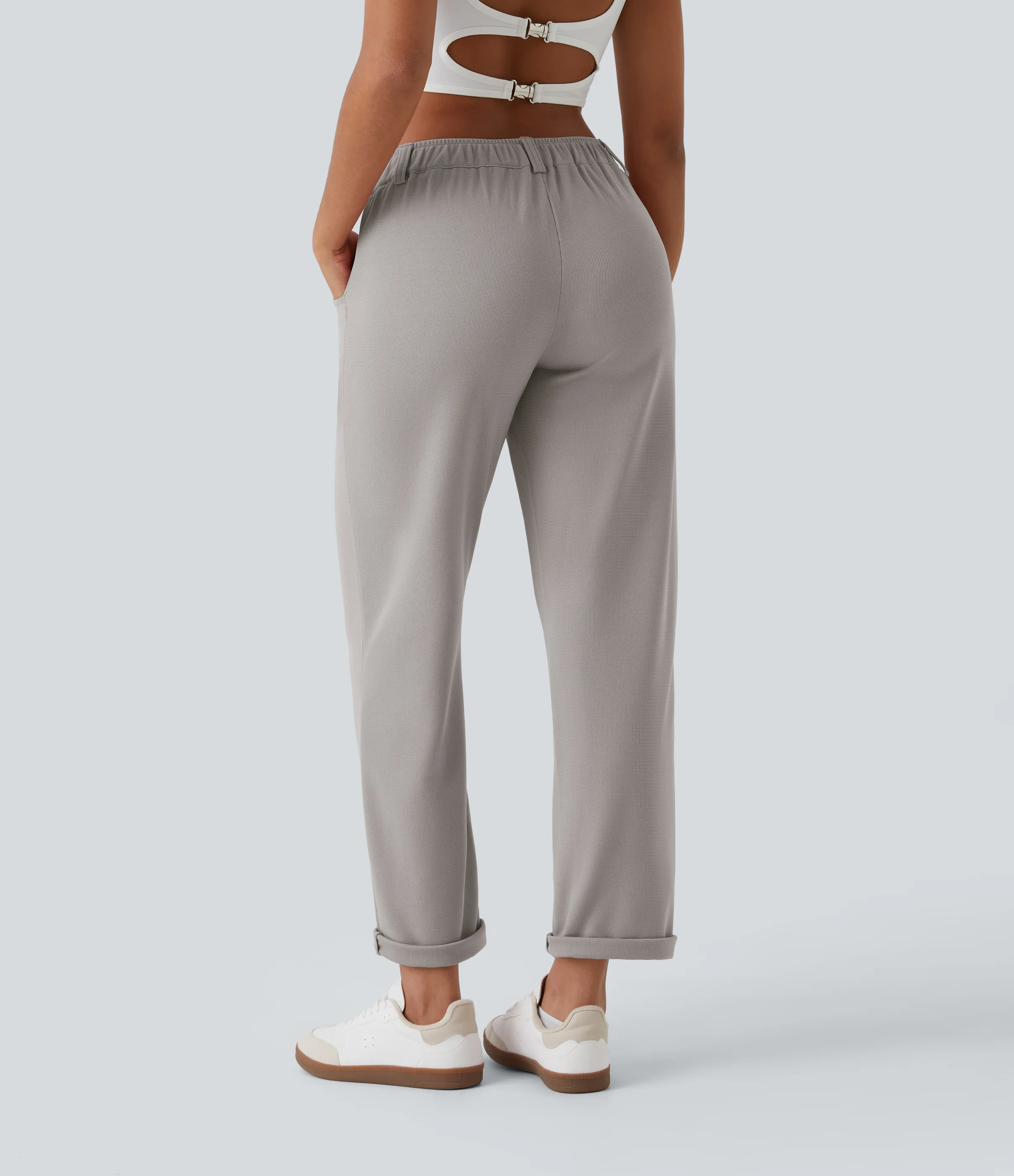 Halara Pantalones gofre bolsillo lateral cremallera botón tiro medio - Mink Ash - M(regular) sold by Halara product image thumbnail 3