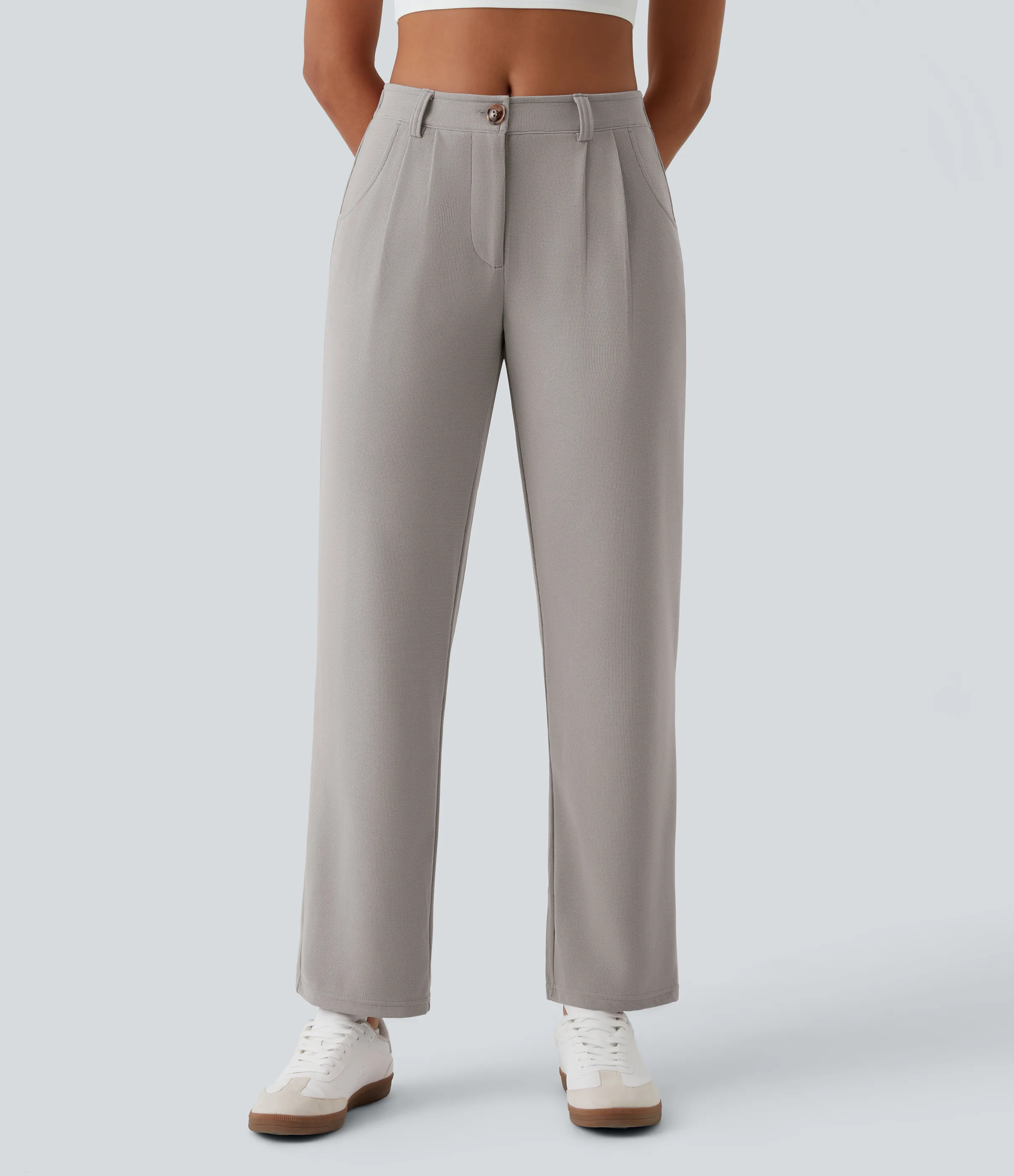 Halara Pantalones gofre bolsillo lateral cremallera botón tiro medio - Mink Ash - M(regular) sold by Halara product image thumbnail 4