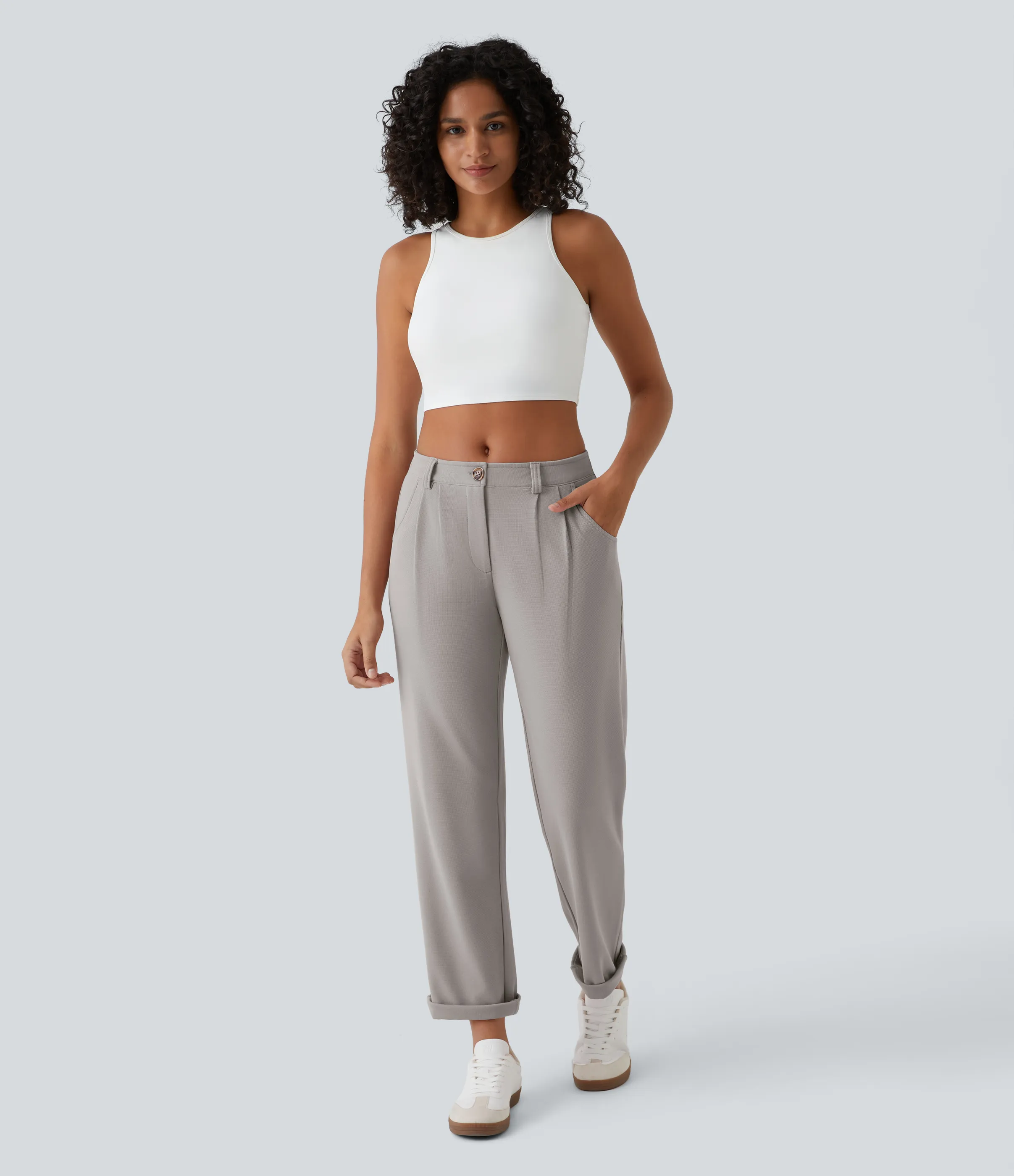 Halara Pantalones gofre bolsillo lateral cremallera botón tiro medio - Mink Ash - M(regular) sold by Halara product image thumbnail 5