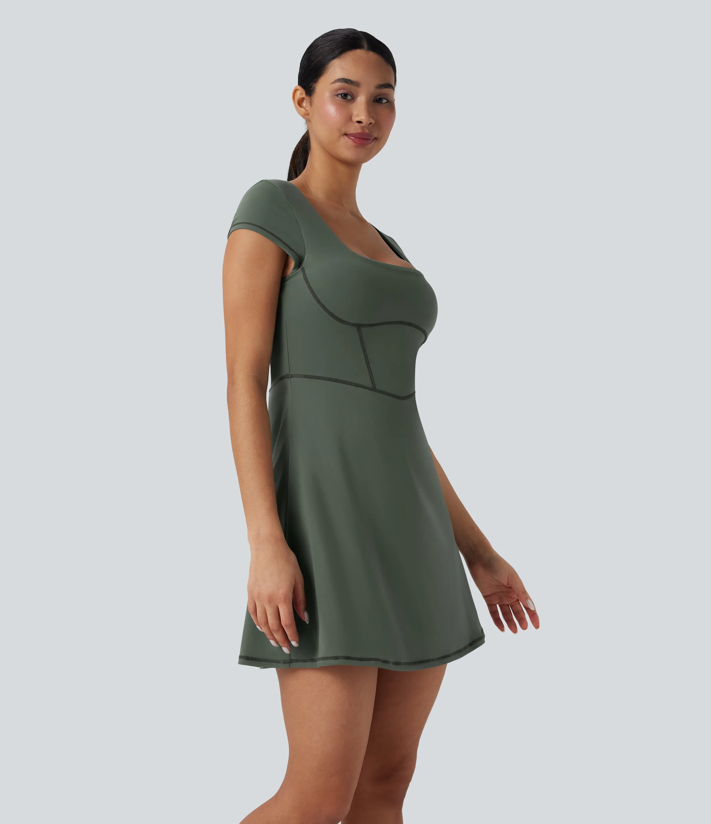 Halara Minivestido casual Softlyzero™ 2 en 1 con escote cuadrado y bolsillo - Smoke Grey Green - L sold by Halara product image thumbnail 4