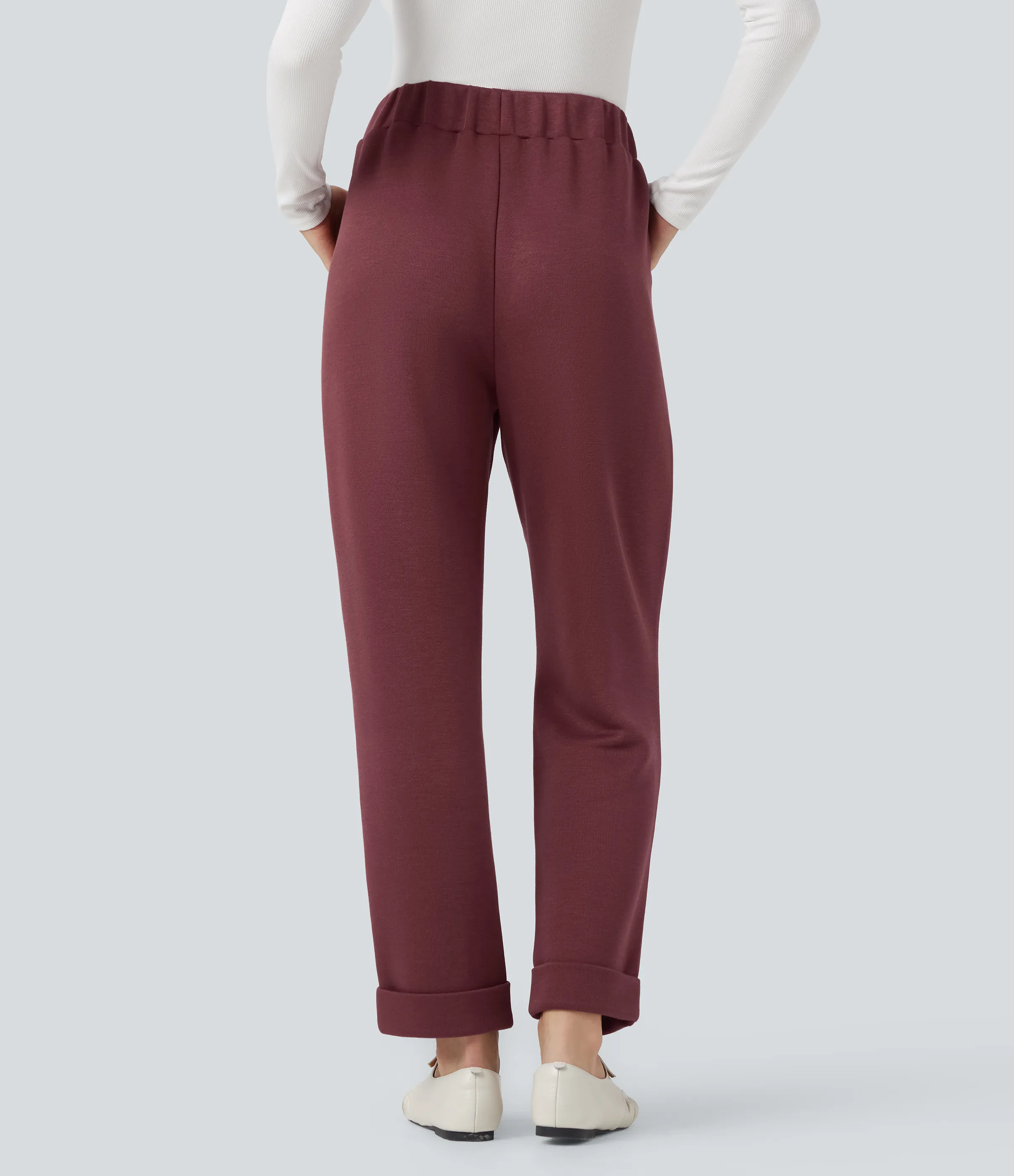 Halara Pantalones casuales ajustados de tiro alto con bolsillos - Oxblood Red - M(regular) sold by Halara product image thumbnail 3