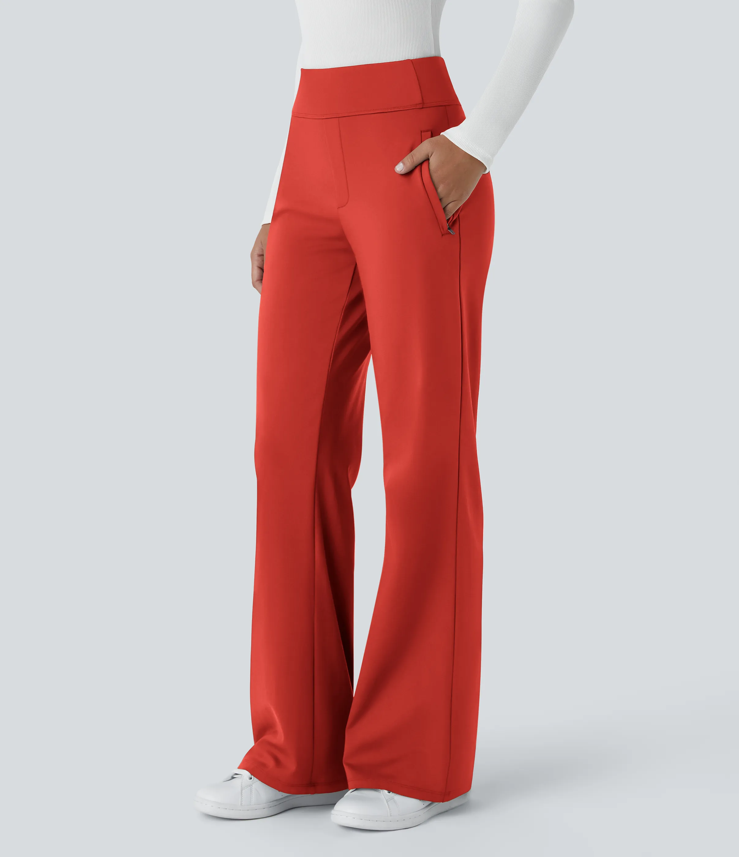 Halara Pantalón oficina acampanado bolsillo lateral tiro alto - Valiant Poppy - S(tall) sold by Halara product image thumbnail 2