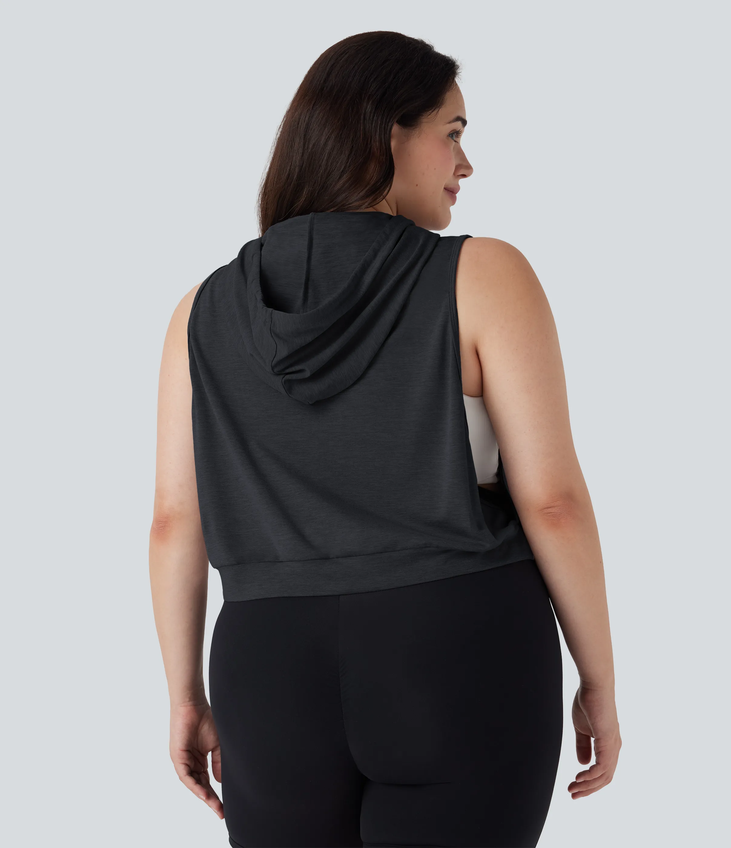 Halara Camiseta sin mangas corta correr capucha cordón ajustable talla grande - Mottled Hemp Black - 3X sold by Halara product image thumbnail 3