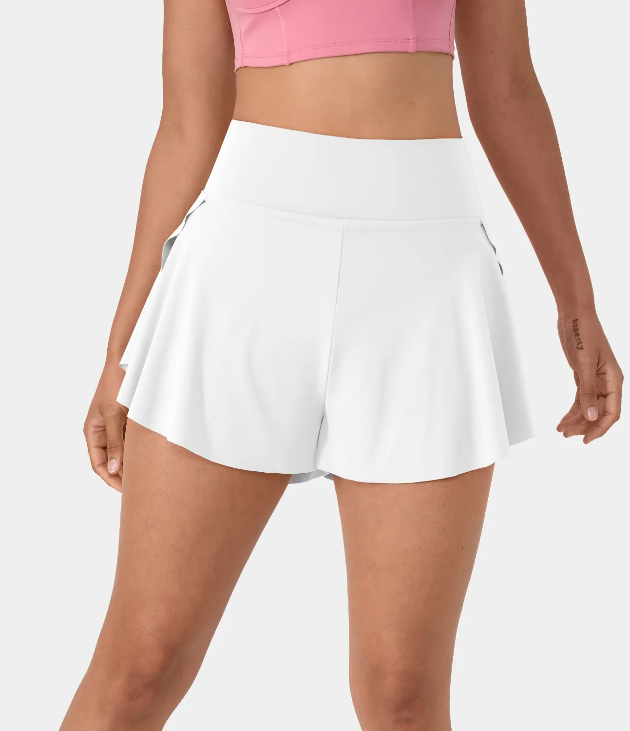 Halara Pantalón corto yoga 2 en 1 tiro alto abertura 5cm - White - L sold by Halara