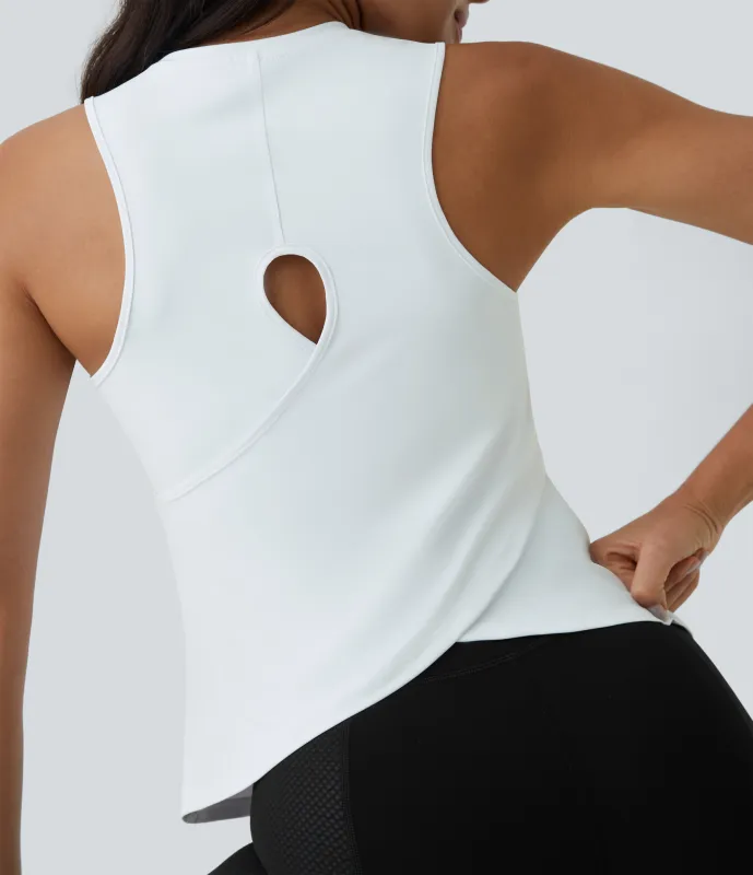 Halara Camiseta sin mangas yoga unicolor dobladillo cruzado abertura - White - L sold by Halara