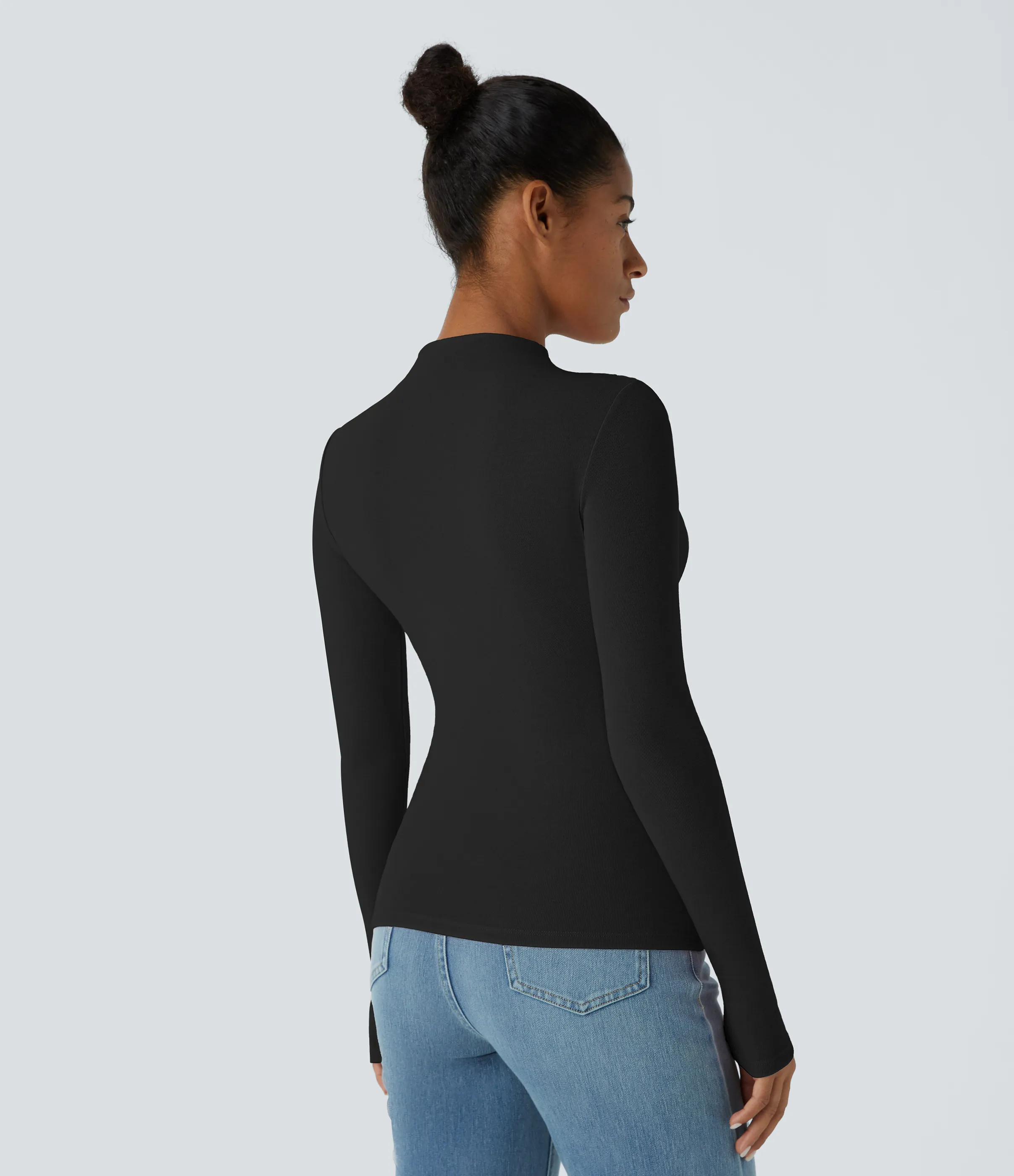 Halara Top térmico ajustado manga larga cuello alto fruncido - Black - L sold by Halara product image thumbnail 3