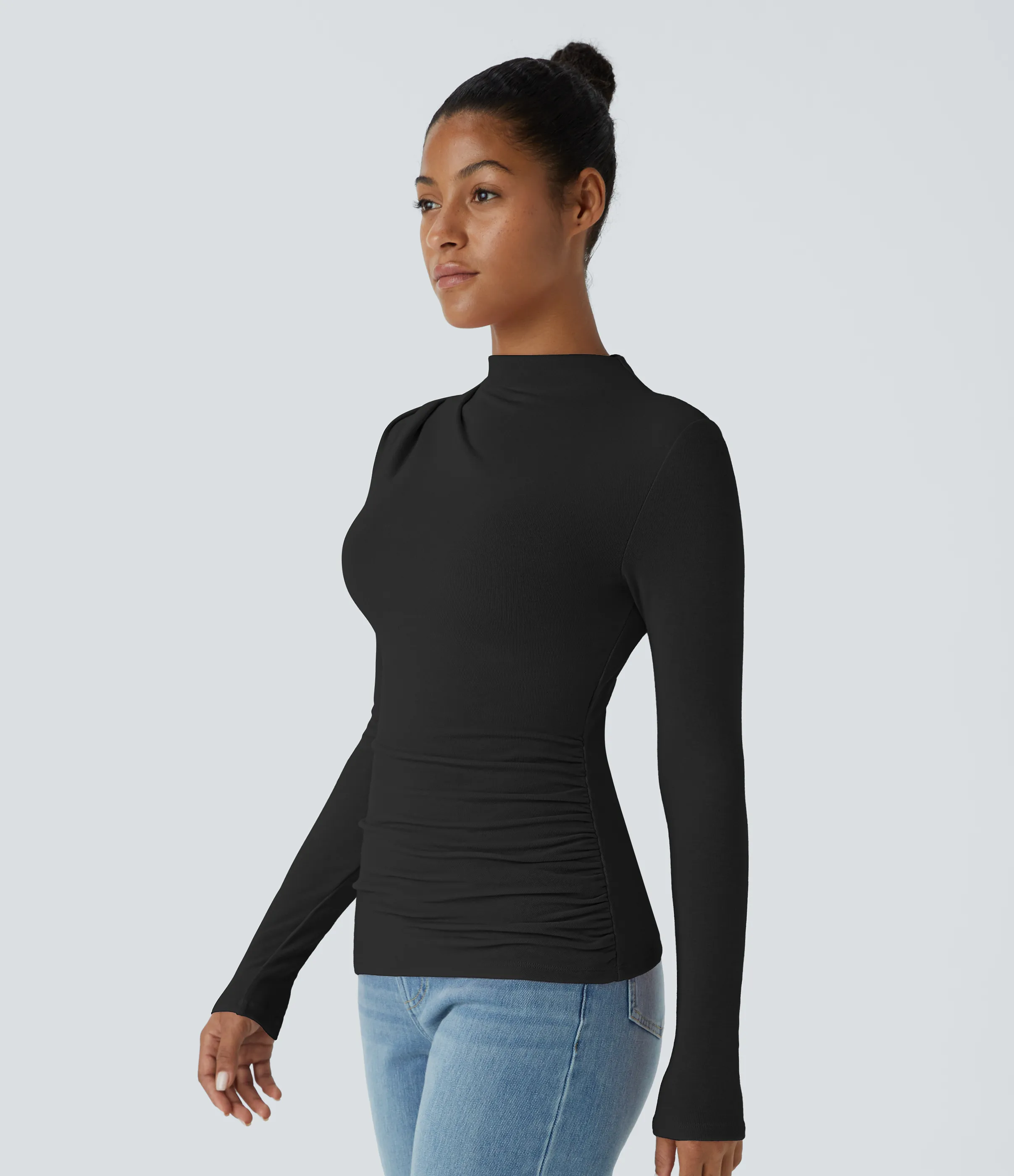 Halara Top térmico ajustado manga larga cuello alto fruncido - Black - L sold by Halara product image thumbnail 4