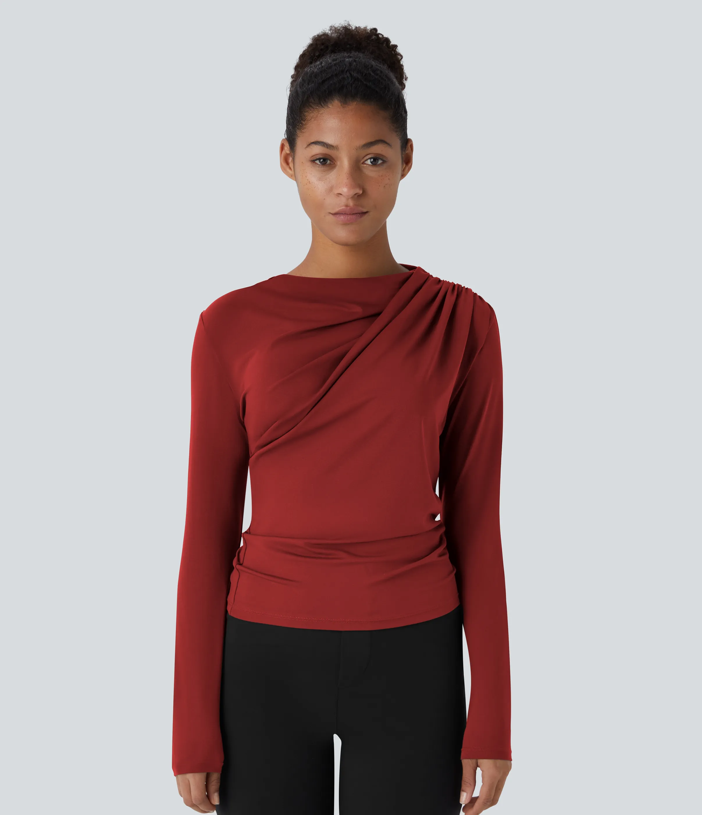 Halara Blusa oficina ajustada manga larga fruncida cuello vuelto - Emboldened - XS sold by Halara product image thumbnail 2