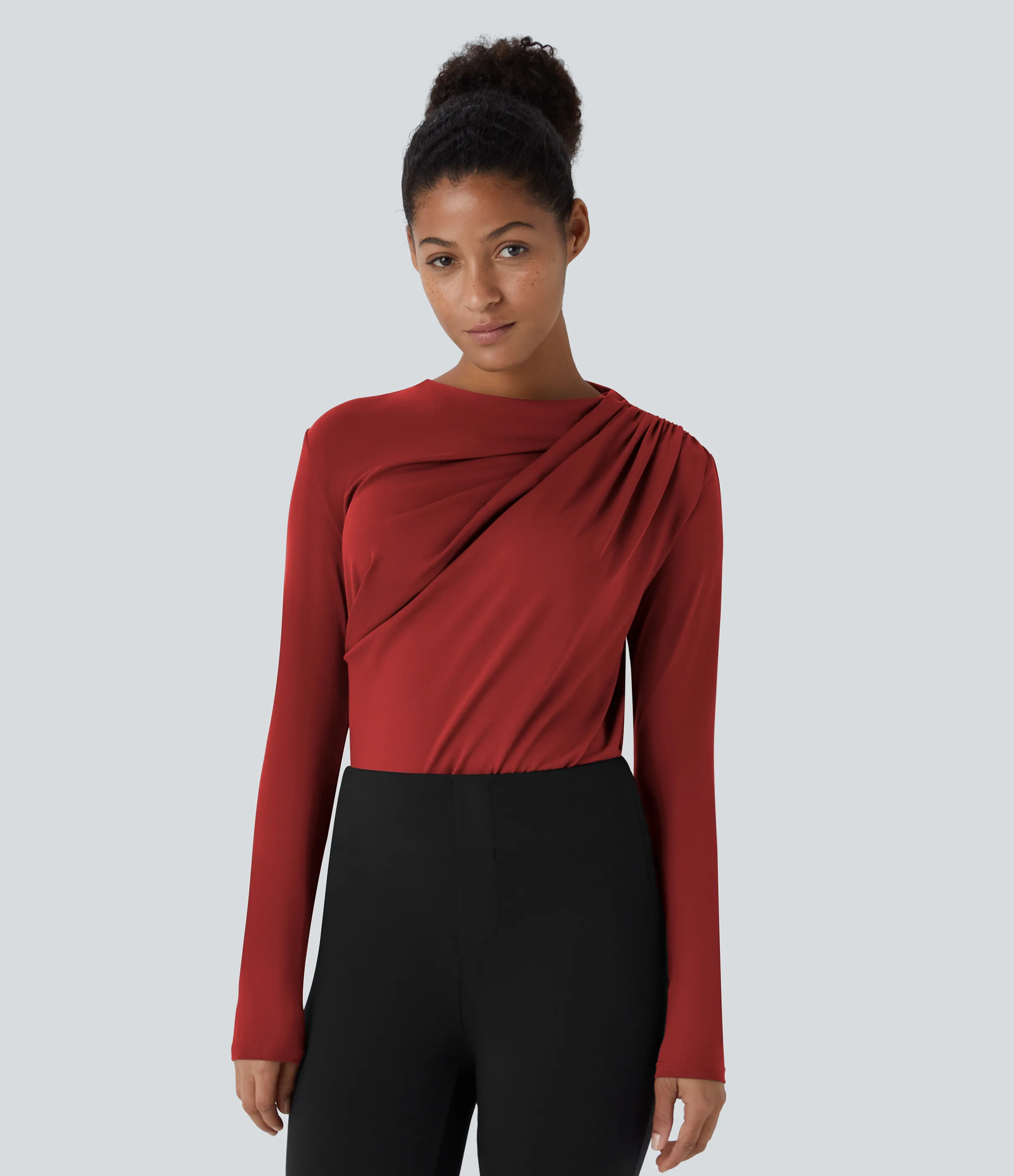 Halara Blusa oficina ajustada manga larga fruncida cuello vuelto - Emboldened - XS sold by Halara product image thumbnail 5